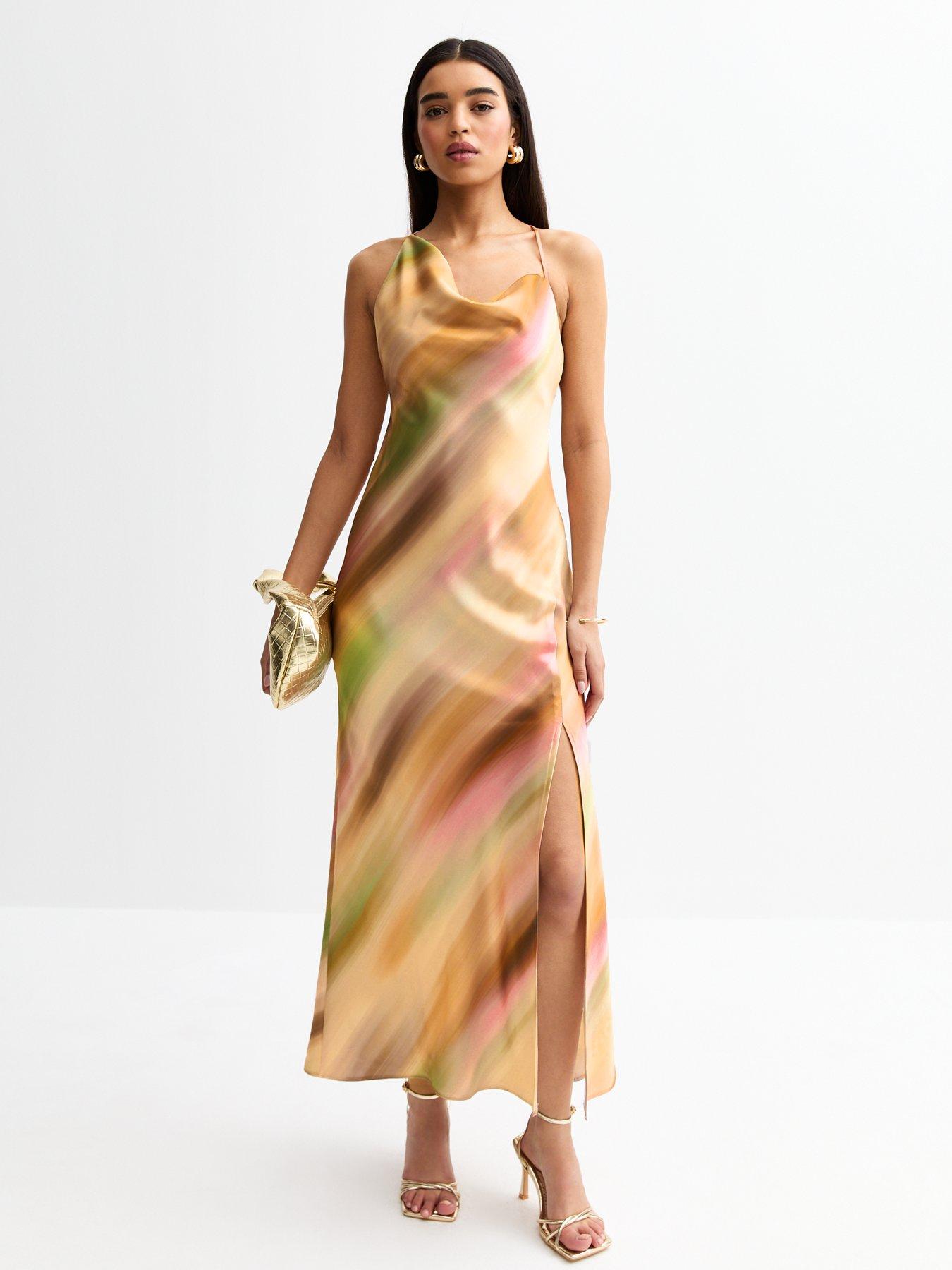 undefined Multicoloured Ombre Print Satin Midi Dress - Multi