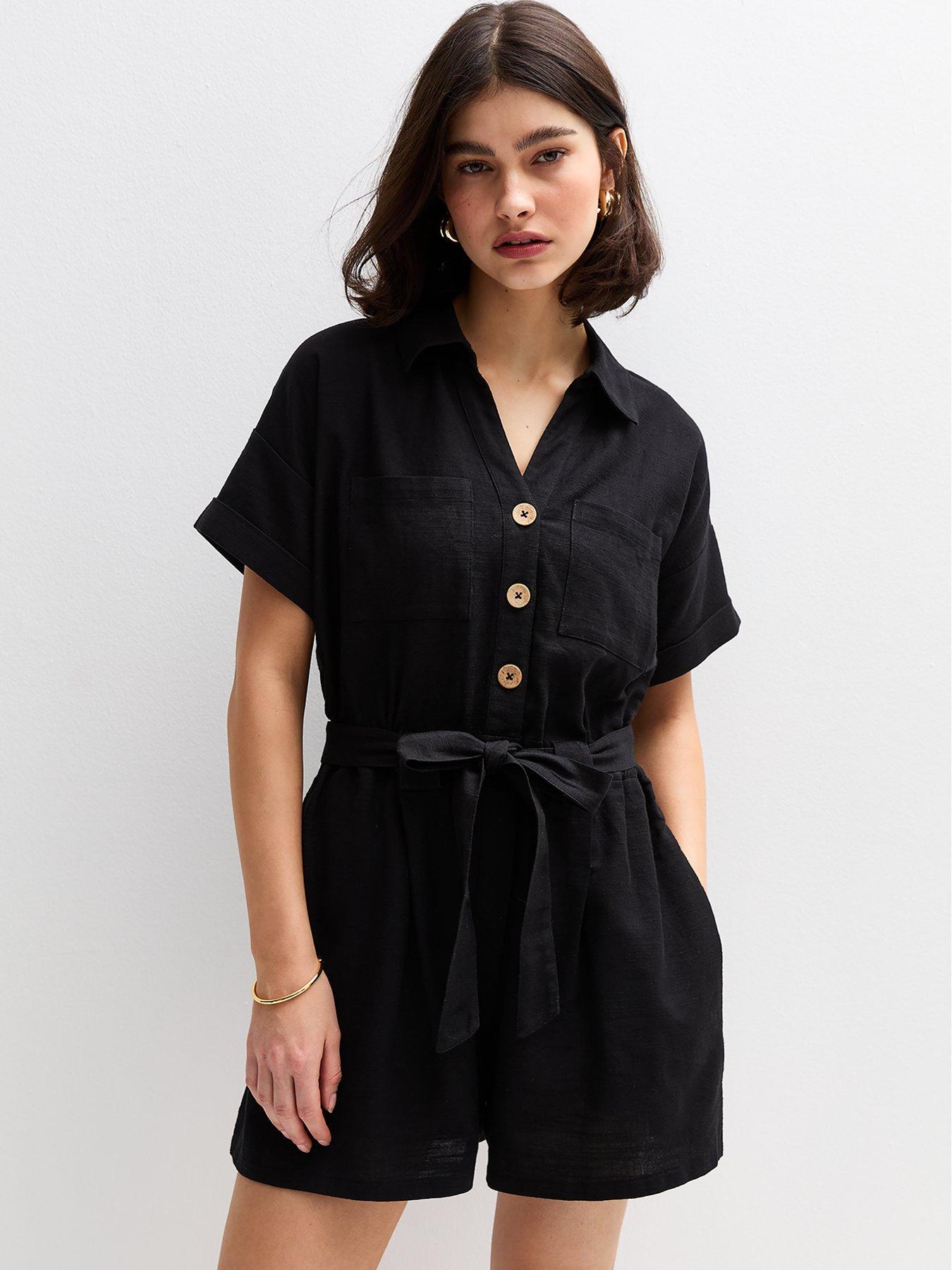 undefined Utility Belted Playsuit - Black