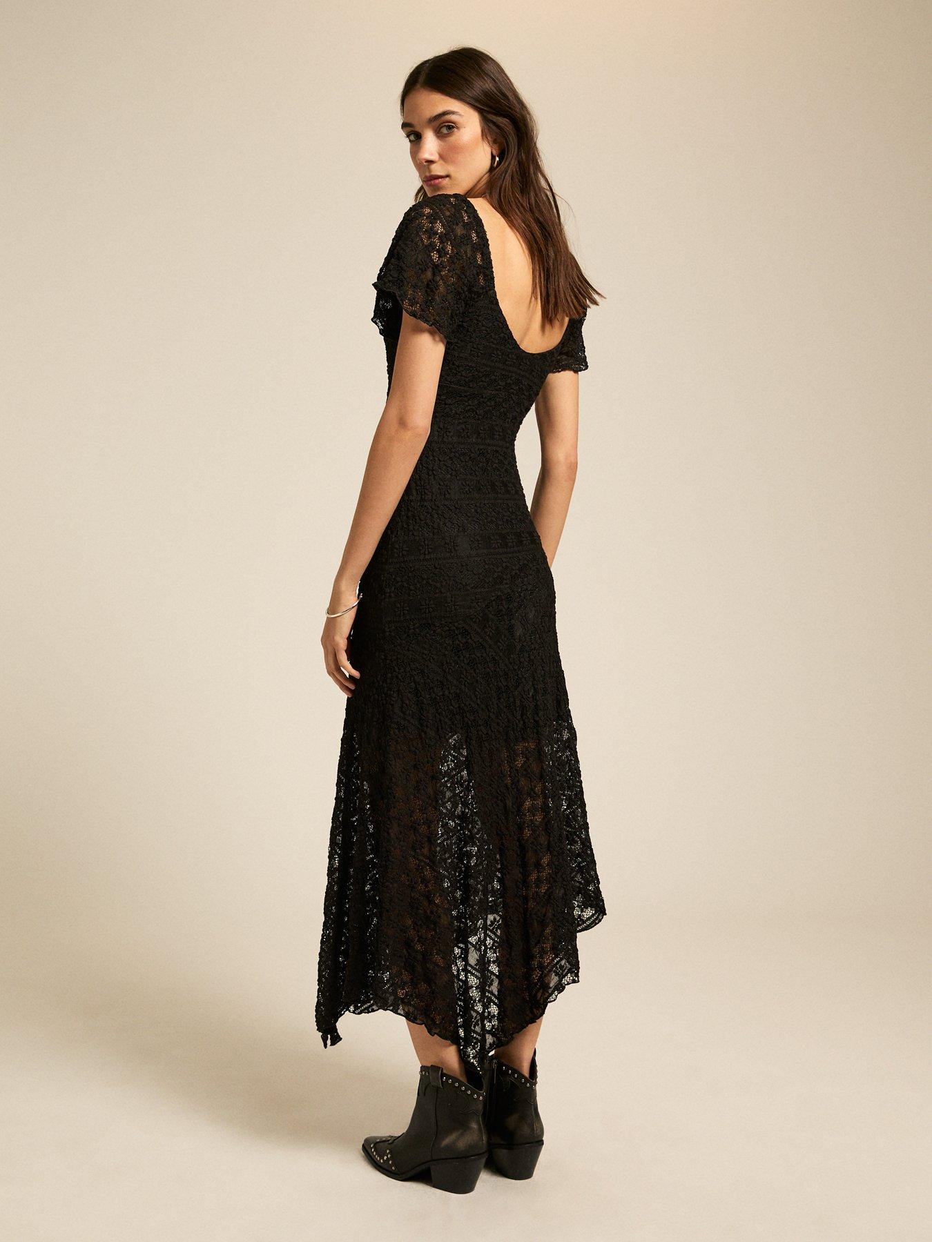 Image 2 of 4 of New Look Asymmetric Hem Lace Midi Dress - Black
