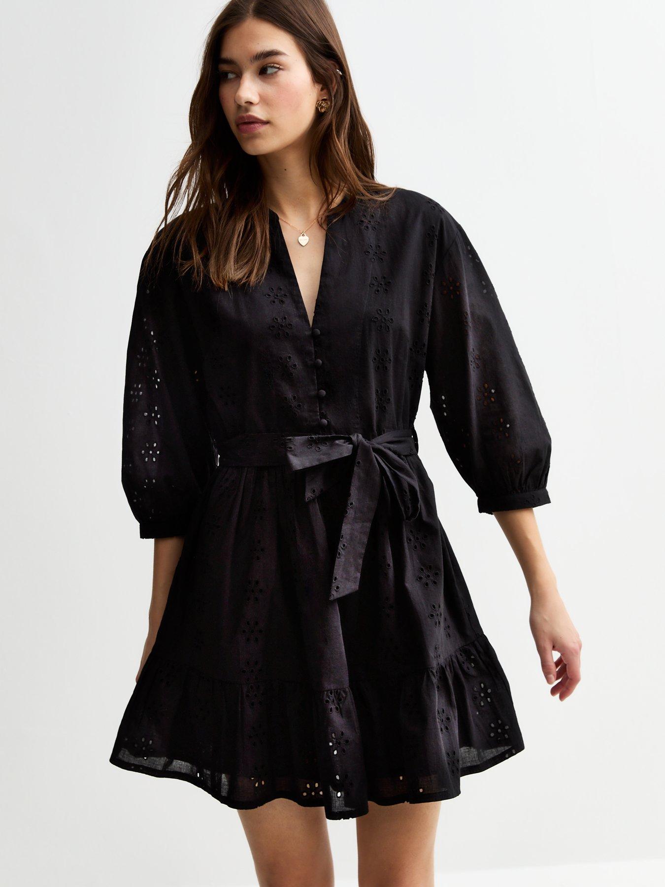 undefined Broderie Anglaise Mini Dress - Black