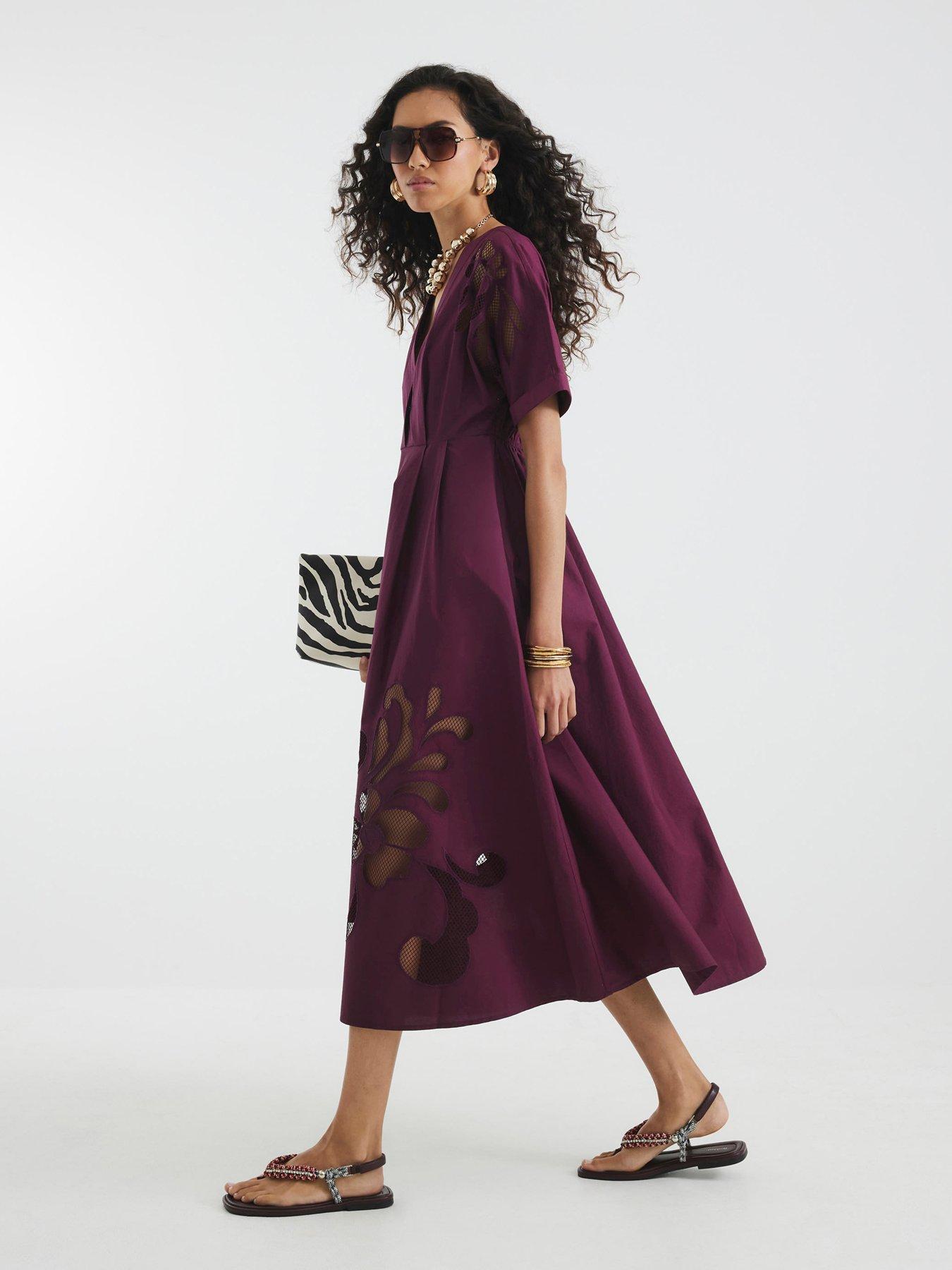 undefined Cutwork Midi Dress - Red