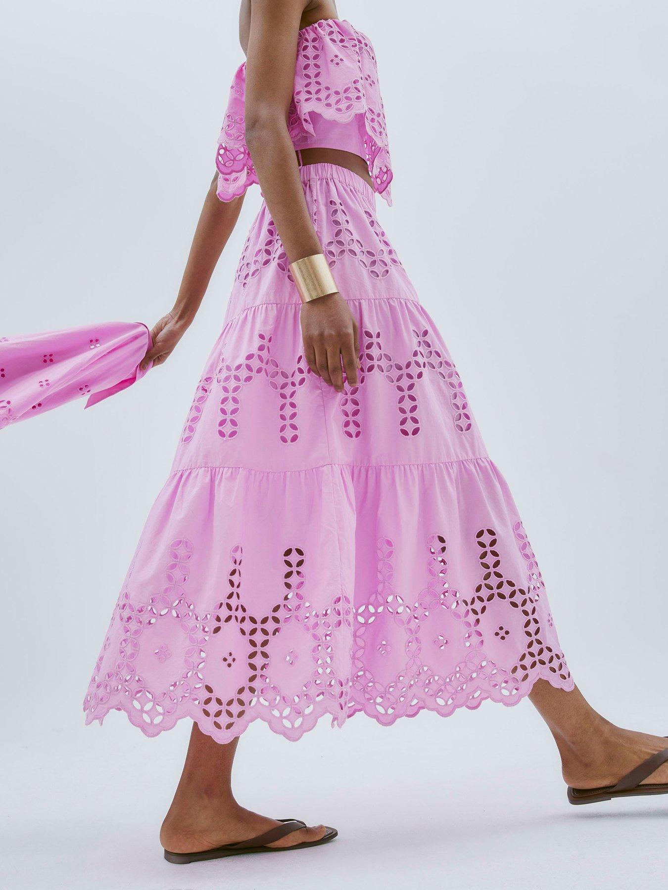 Image 3 of 4 of River Island Maxi Broderie Cutwork Skirt - Pink