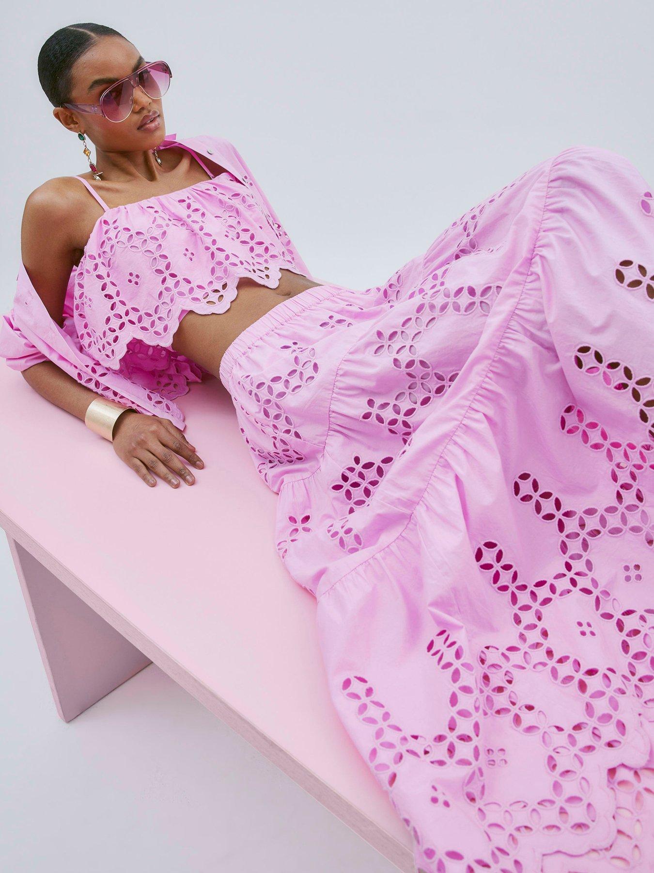 River Island Maxi Broderie Cutwork Skirt Pink Very