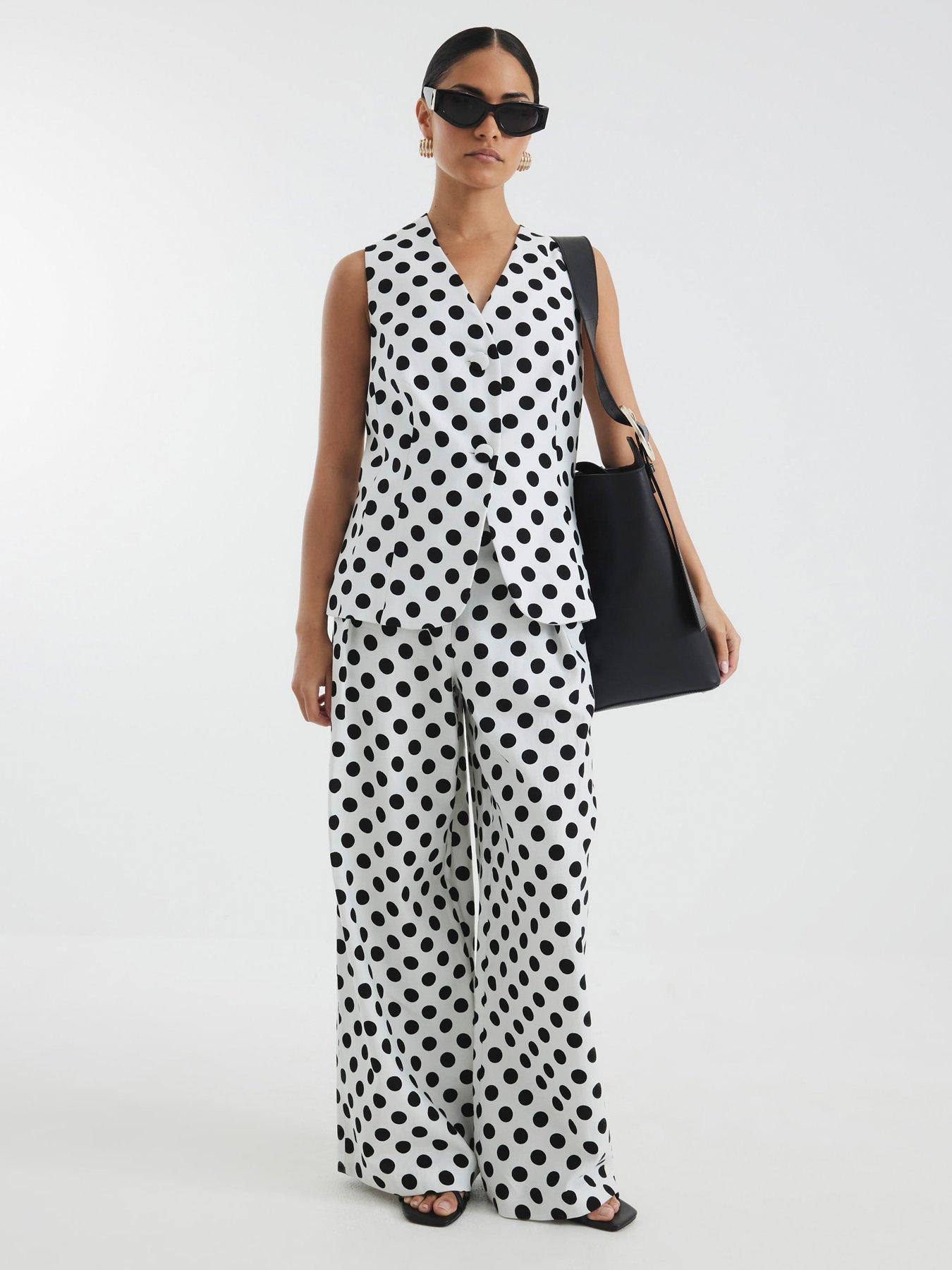 undefined Petite Polka Dot Wide Leg Trousers