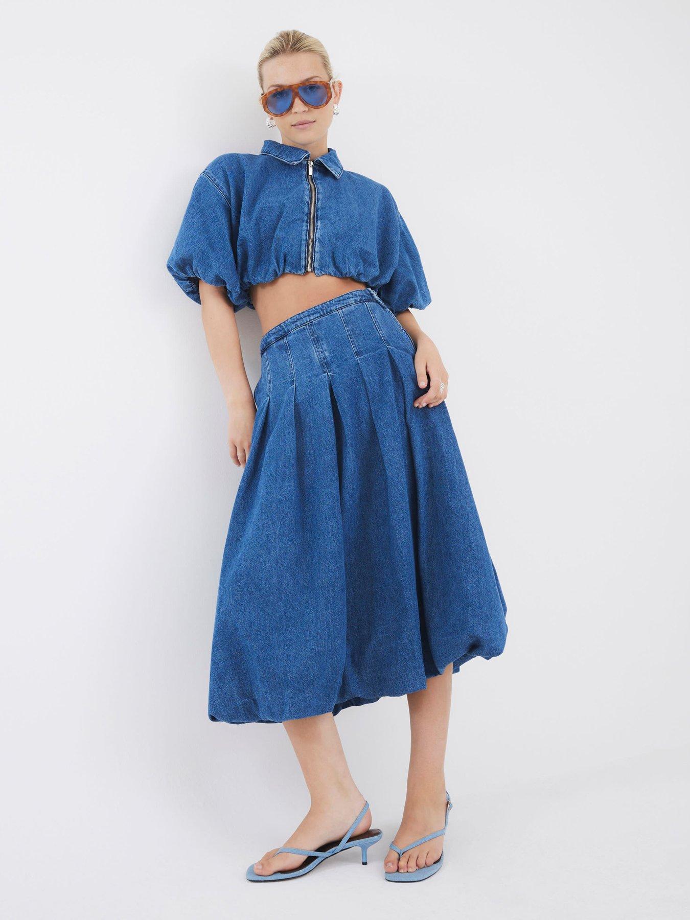 River Island Jack Puffball Denim Midi Skirt - Blue