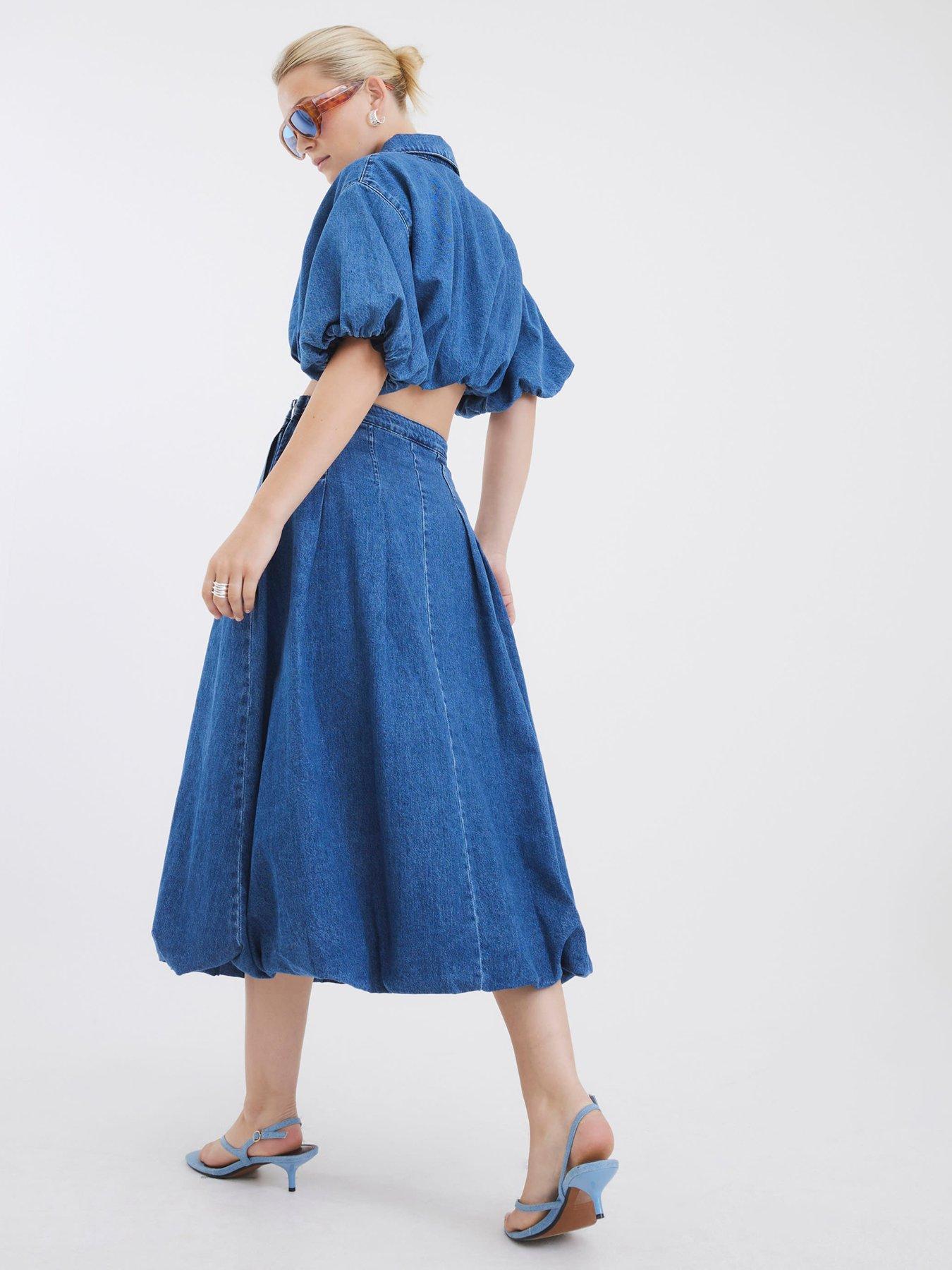River Island Jack Puffball Denim Midi Skirt Blue Very