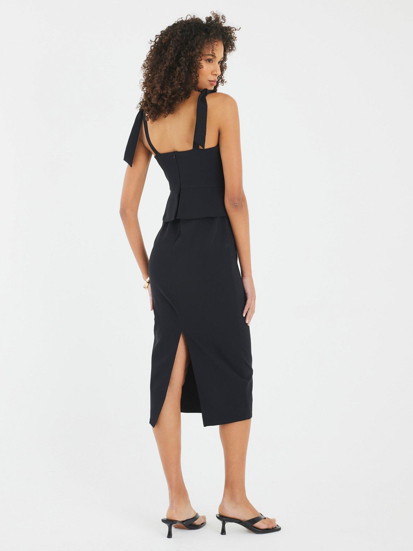 Image 2 of 4 of River Island Bow Corset Midi Dress - Black