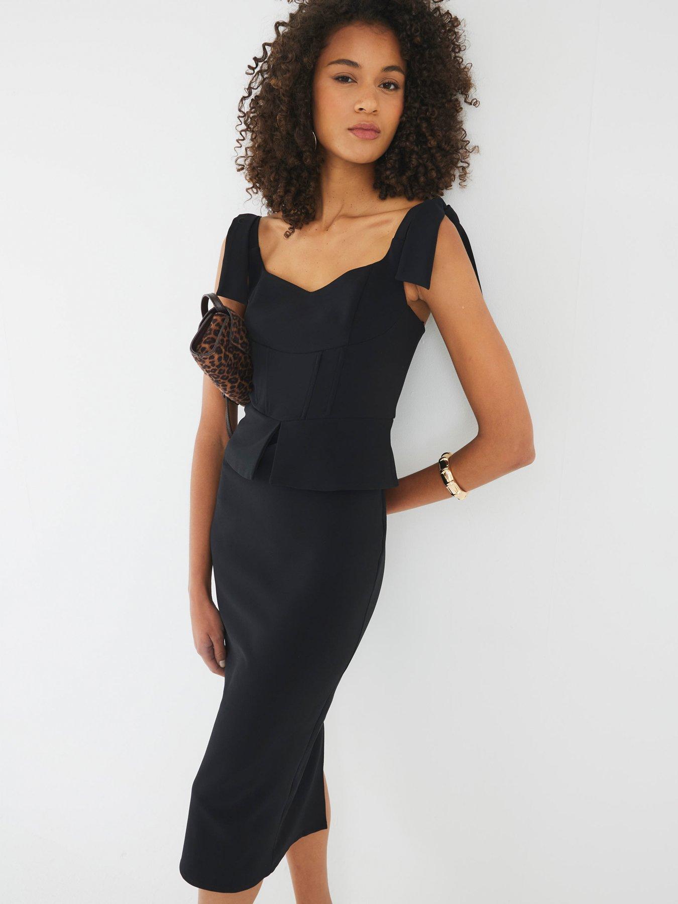 Image 3 of 4 of River Island Bow Corset Midi Dress - Black