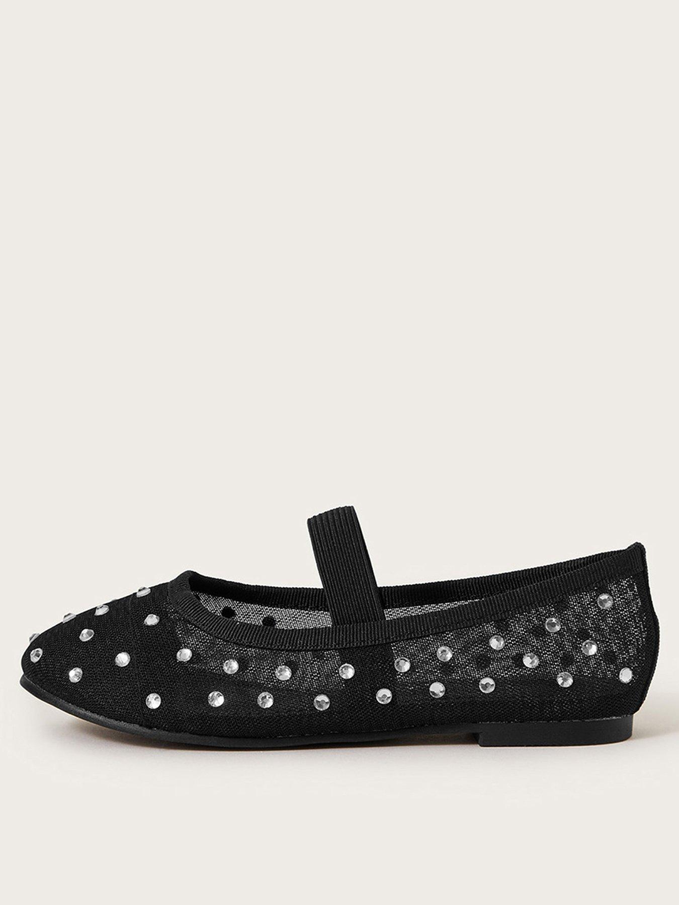 undefined Girls Diamante Mesh Ballet Flat Shoes - Black