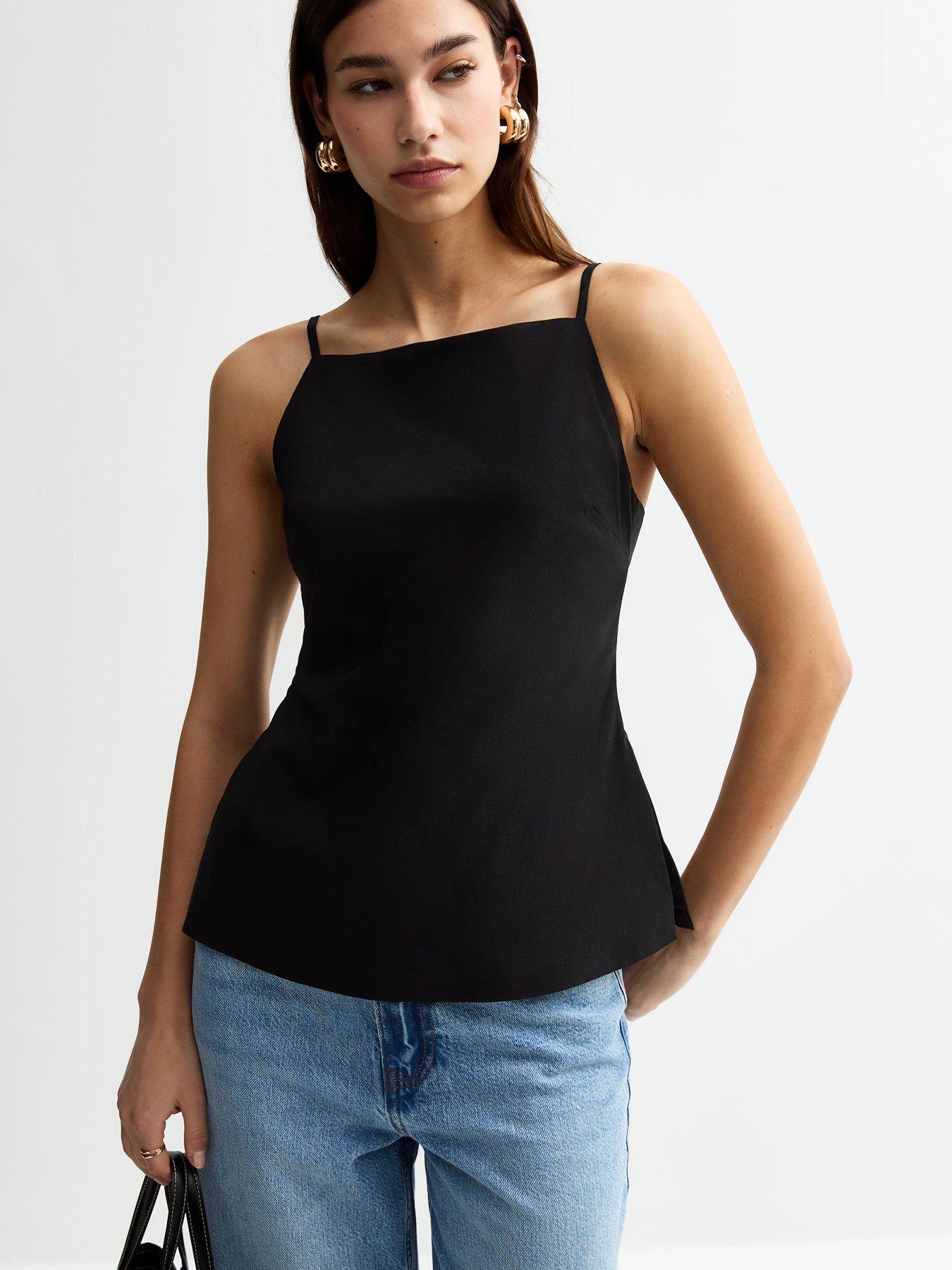 undefined Slit Hem Longline Jersey Cami Top - Black