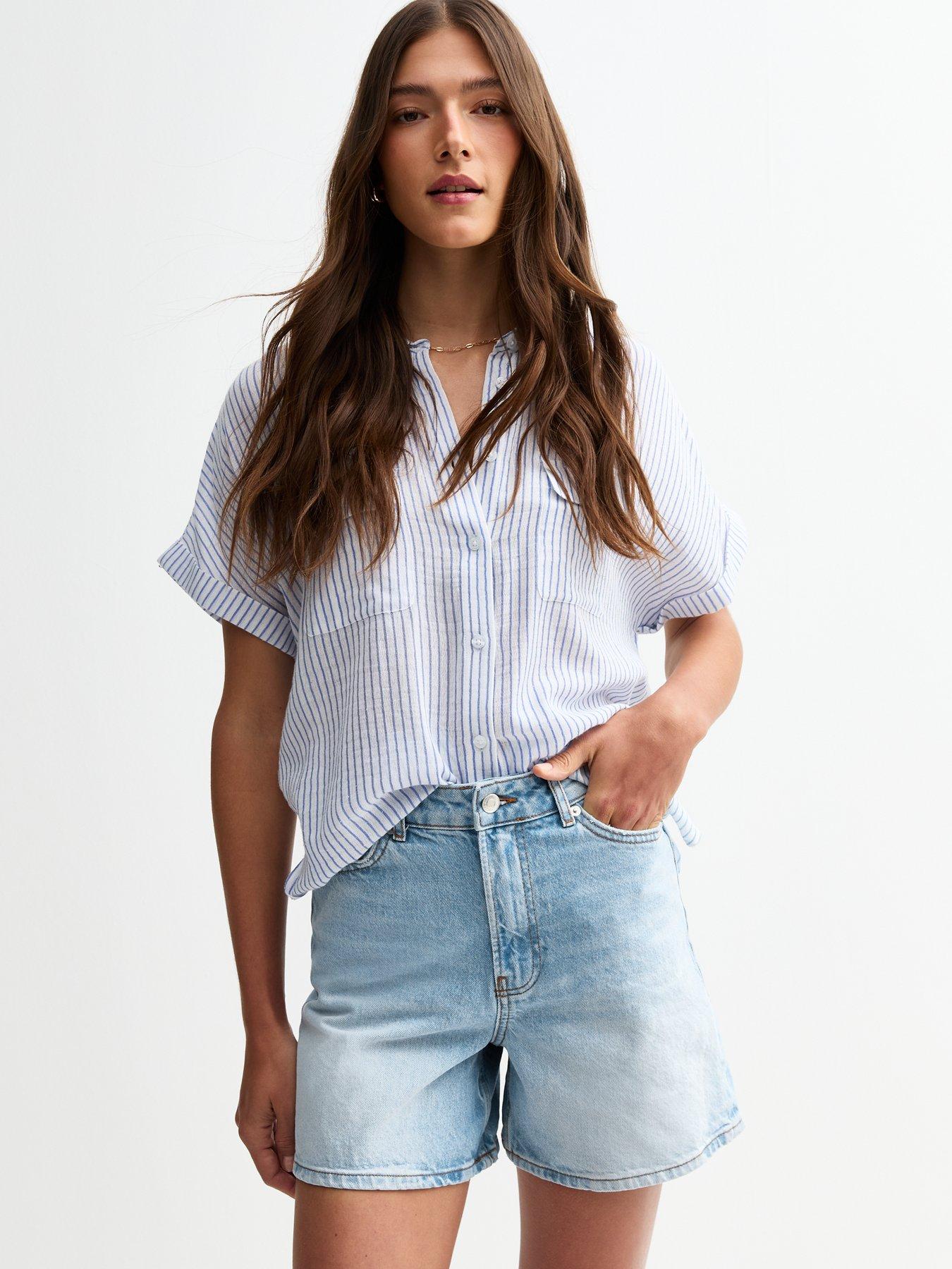 undefined A-Line Denim Shorts - Light Blue