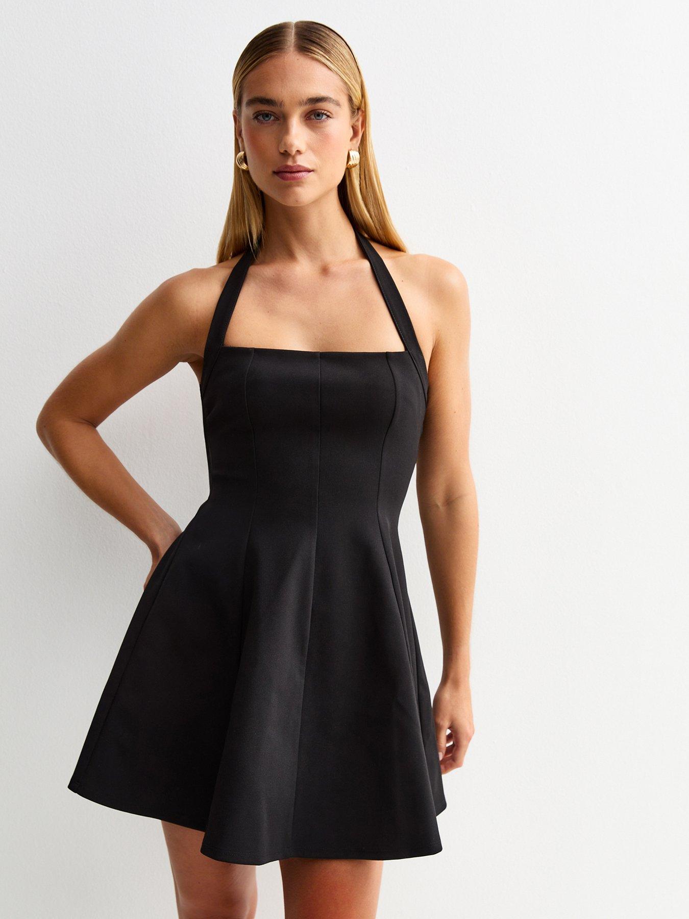 undefined Halterneck Flared Mini Dress - Black