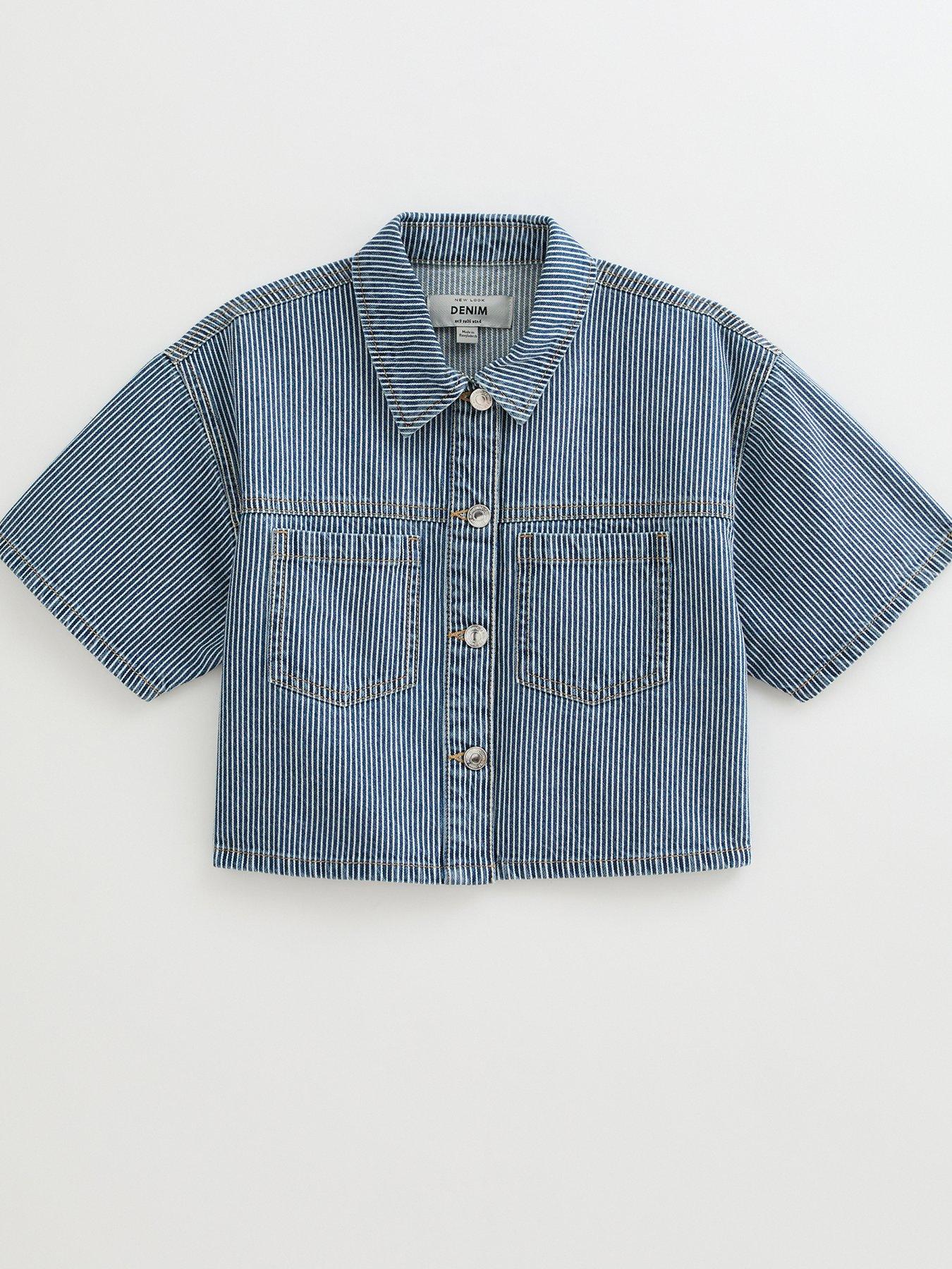 Women Ice-Blue Denim Multicolour Paint Boxy Shirt