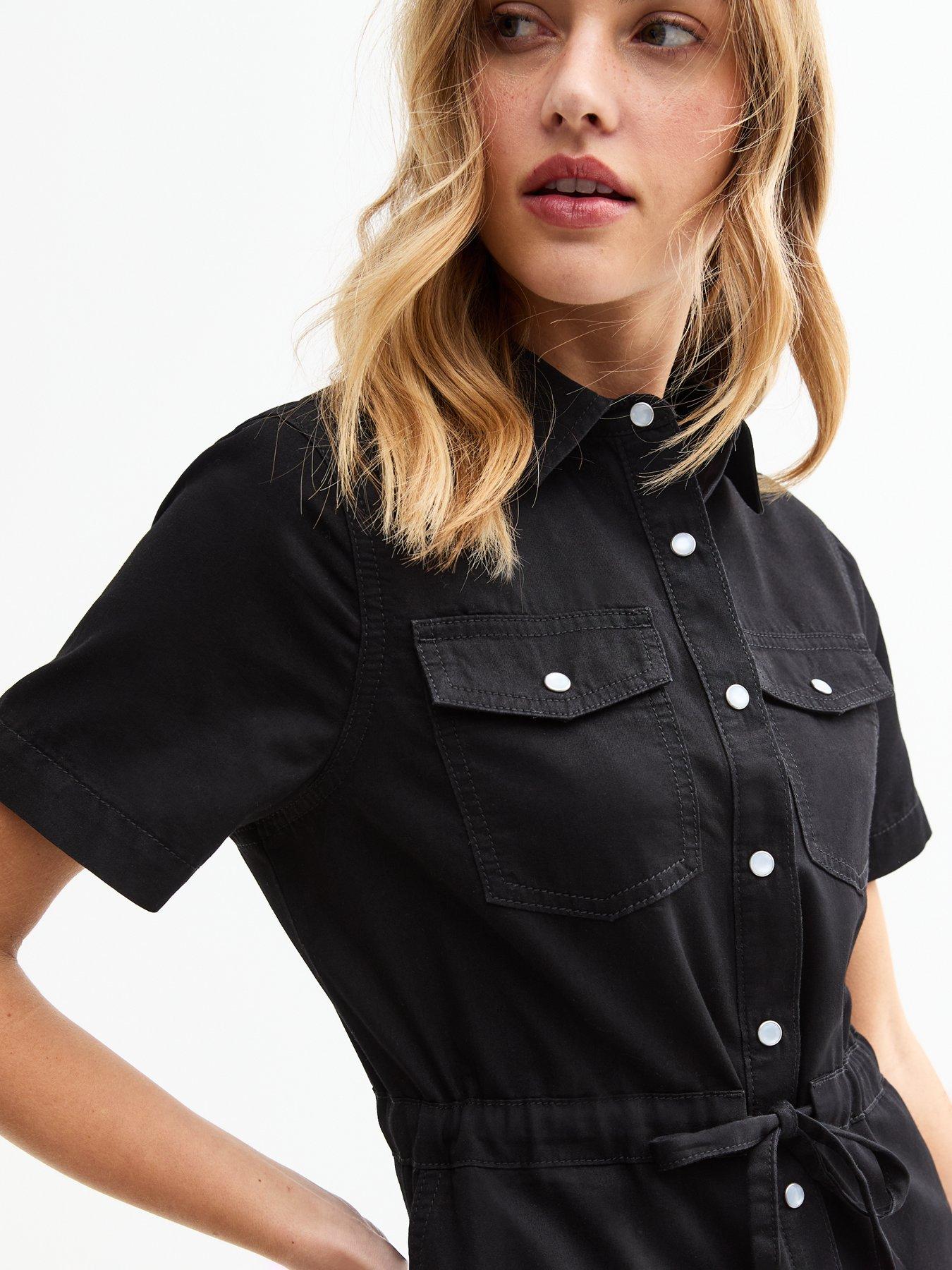 New Look Black Drawstring Waist Denim Mini Dress Very