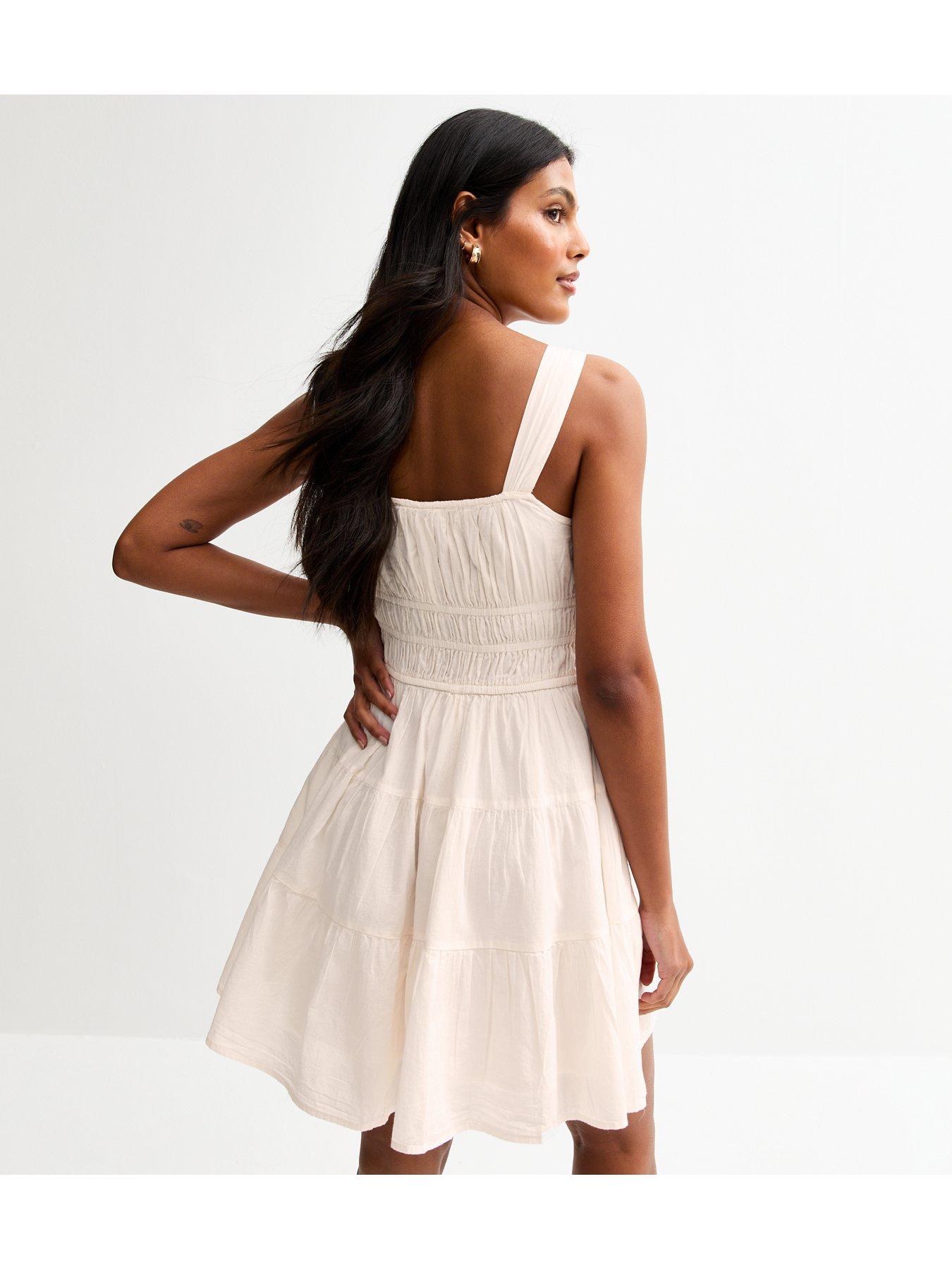 High Neck Knitted Mini Dress with Tiered Detailing - White main image 1