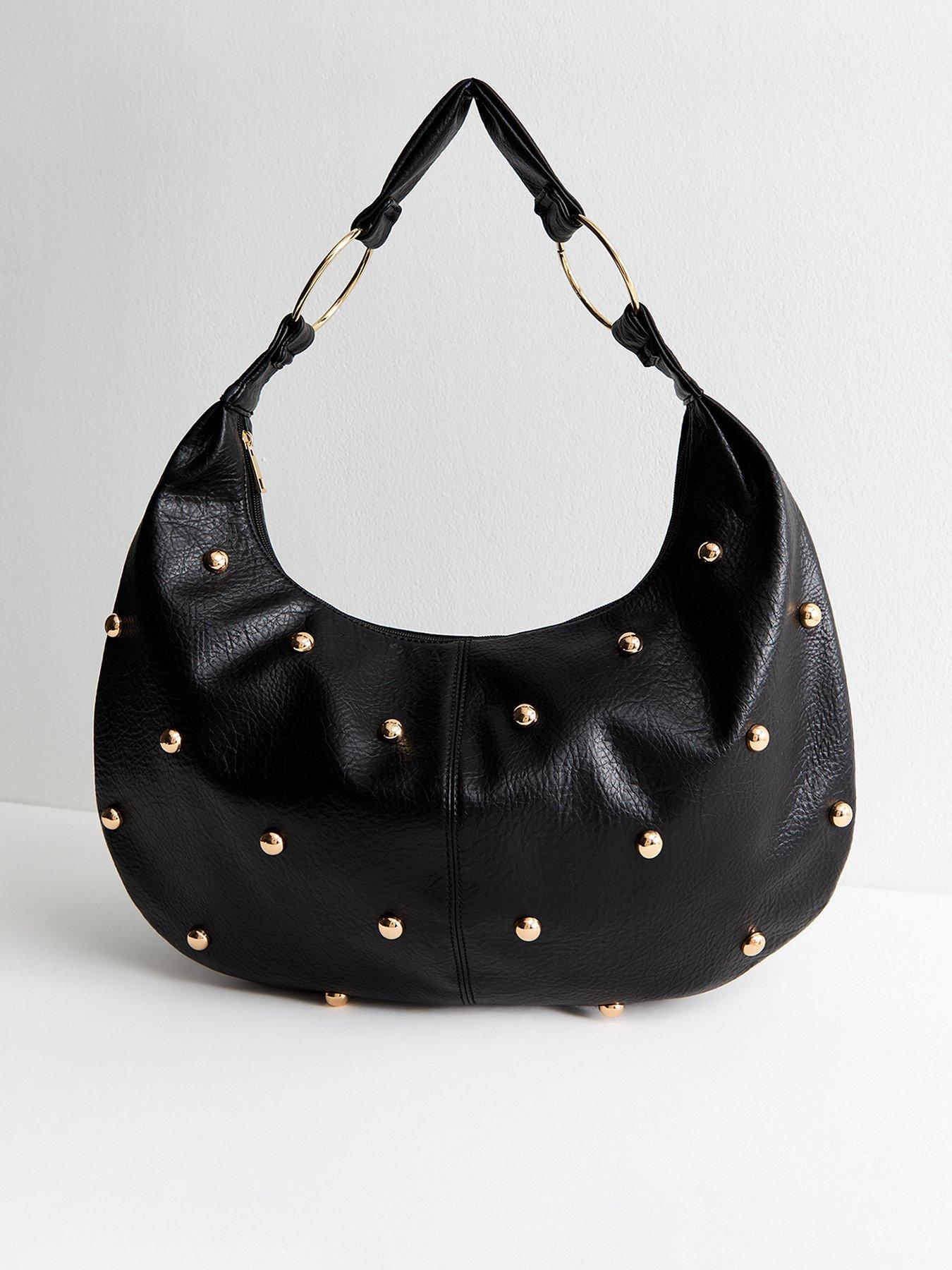 undefined Faux Leather Studded Handbag - Black