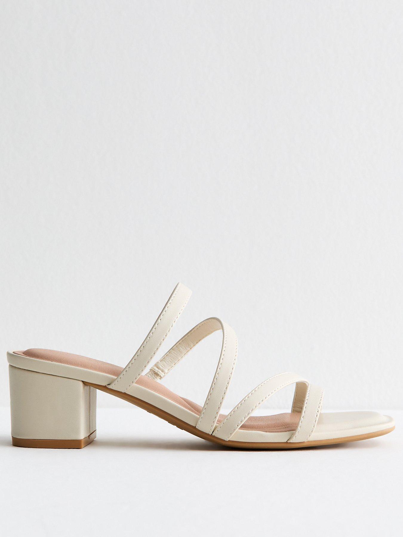 undefined Faux Leather Block Heel Mule Sandals - Off White