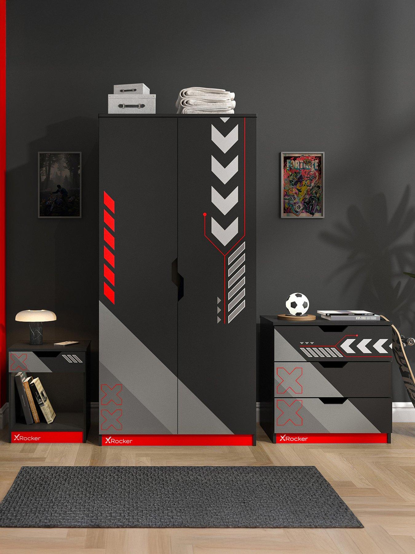 X Rocker Octane 3 Piece Furniture set – Bedside Table, Chest, and Wardrobe - Red