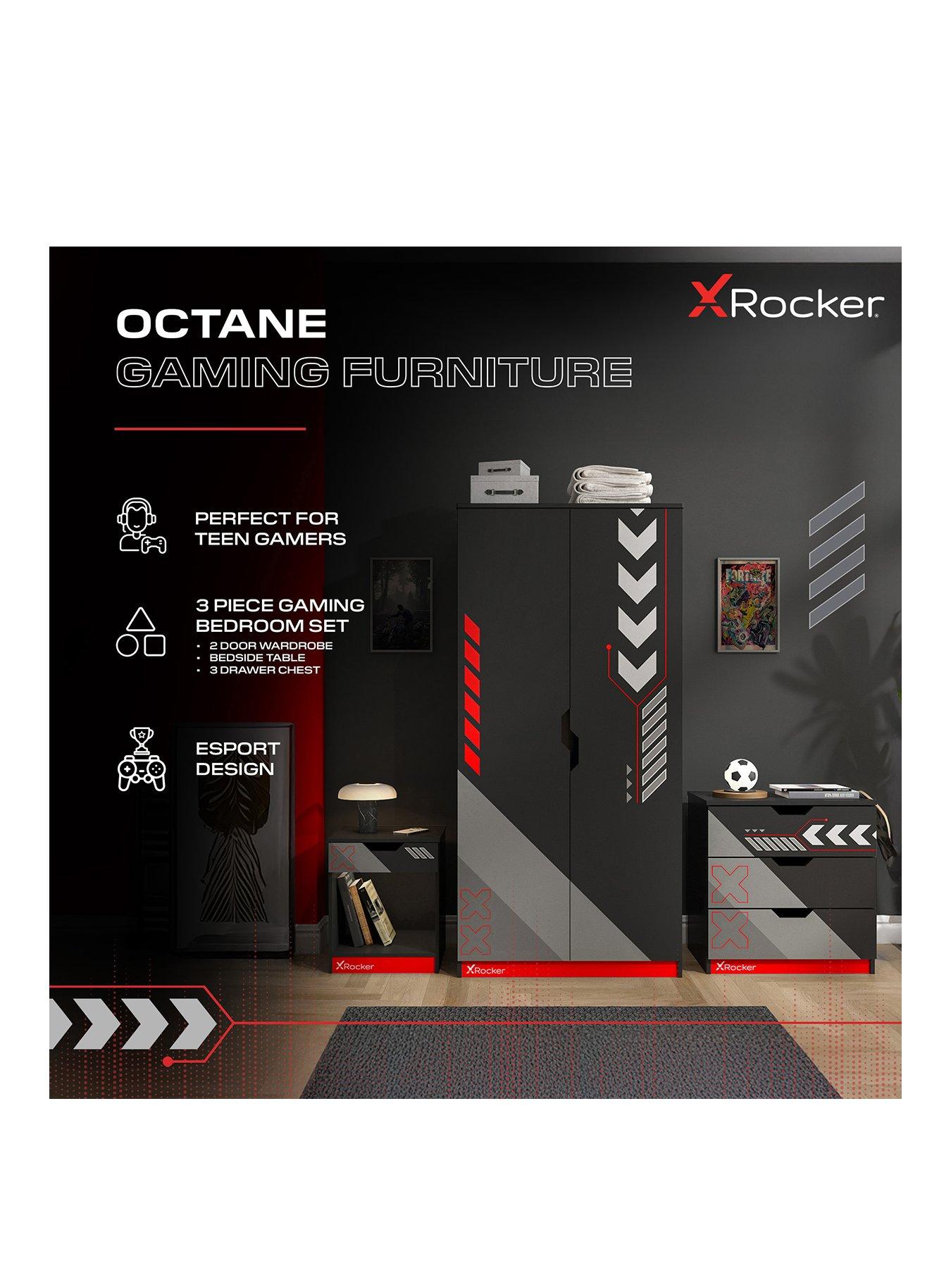 Image 2 of 7 of X Rocker Octane 3 Piece Furniture set &ndash; Bedside Table, Chest, and Wardrobe - Red