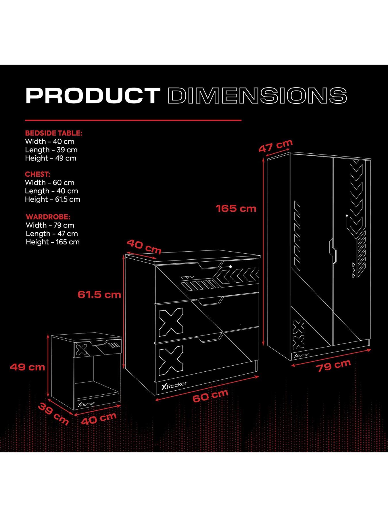 Image 7 of 7 of X Rocker Octane 3 Piece Furniture set &ndash; Bedside Table, Chest, and Wardrobe - Red