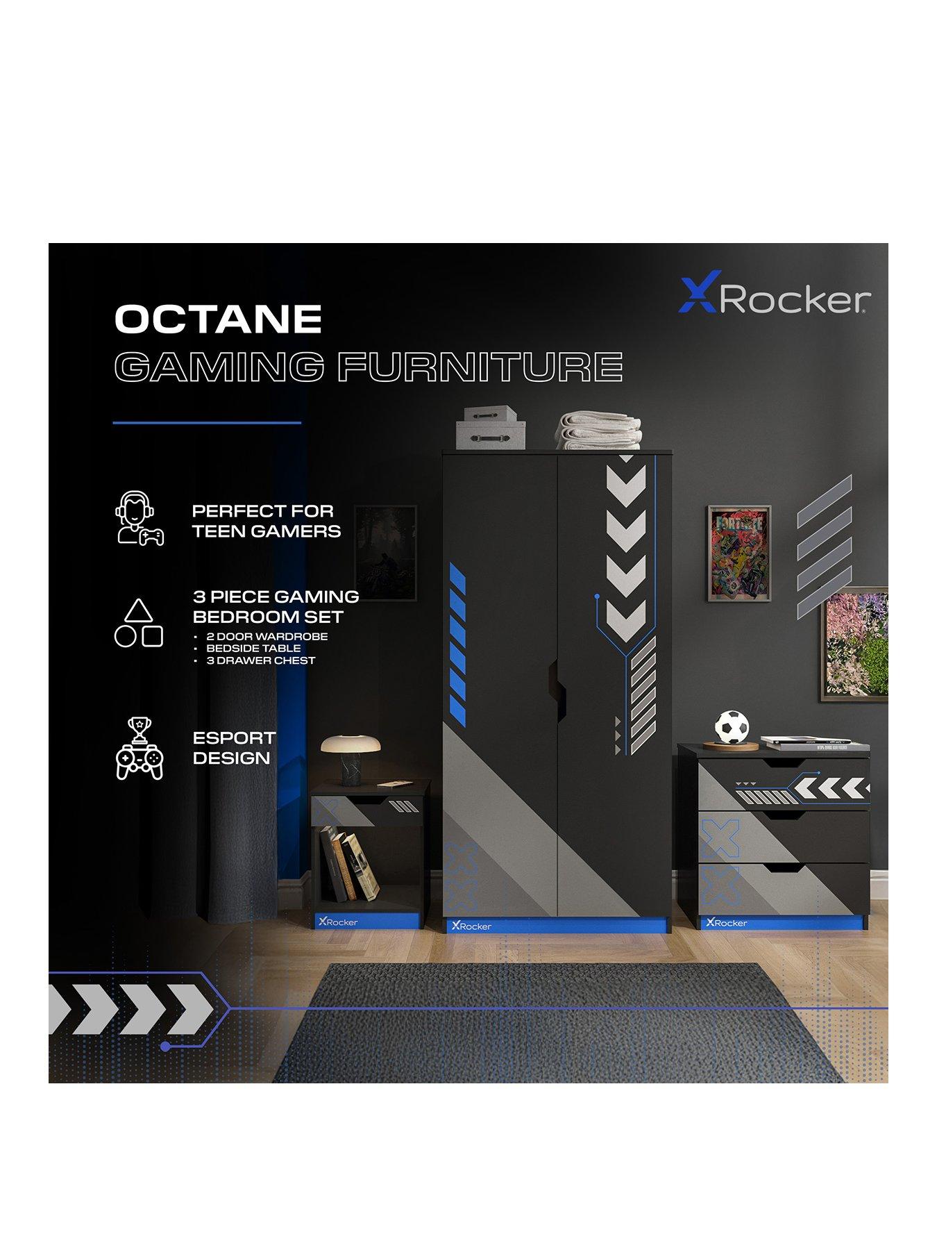 Image 2 of 7 of X Rocker Octane 3 Piece Furniture set &ndash; Bedside Table, Chest, and Wardrobe - Blue