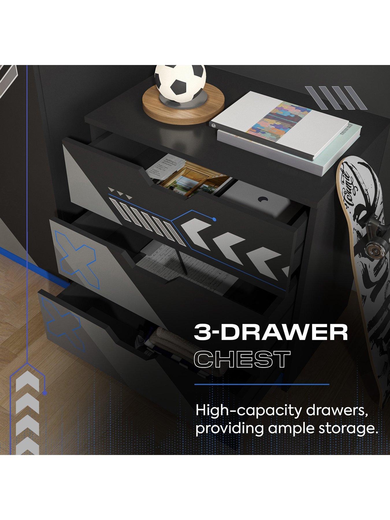 Image 4 of 7 of X Rocker Octane 3 Piece Furniture set &ndash; Bedside Table, Chest, and Wardrobe - Blue