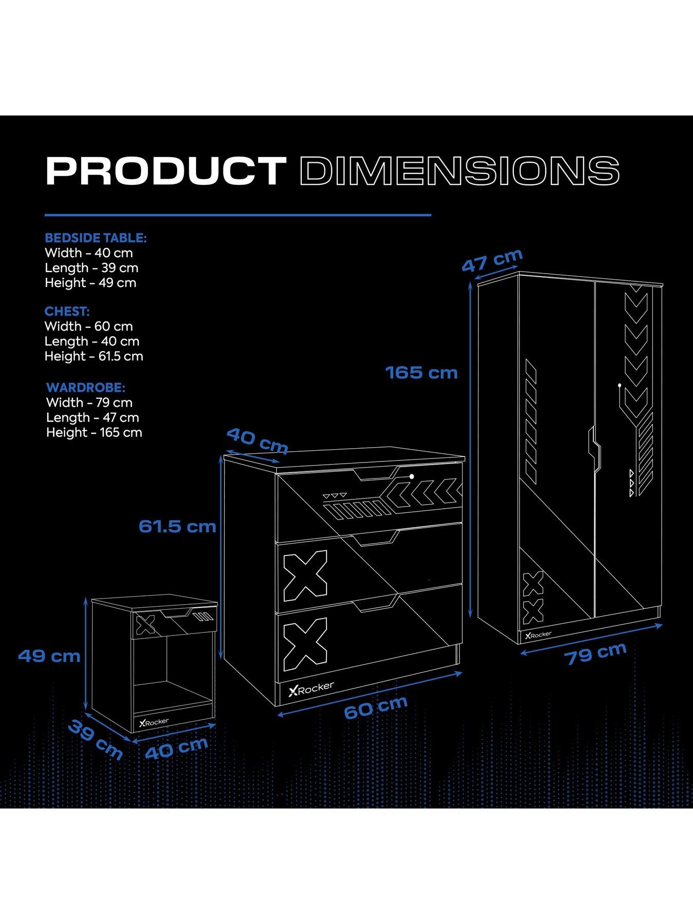 Image 7 of 7 of X Rocker Octane 3 Piece Furniture set &ndash; Bedside Table, Chest, and Wardrobe - Blue