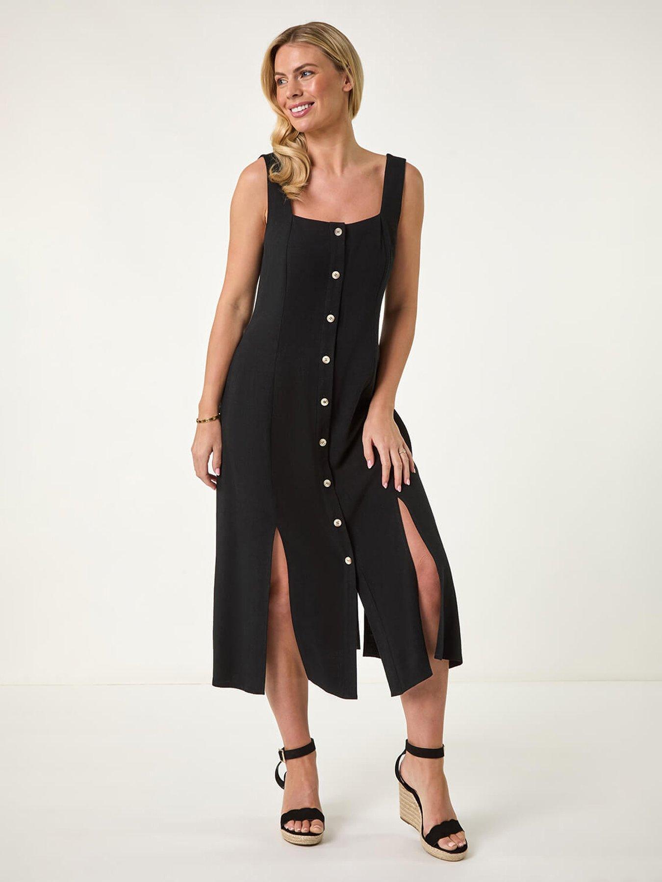 undefined Petite Square Neck Buttoned Midi Dress