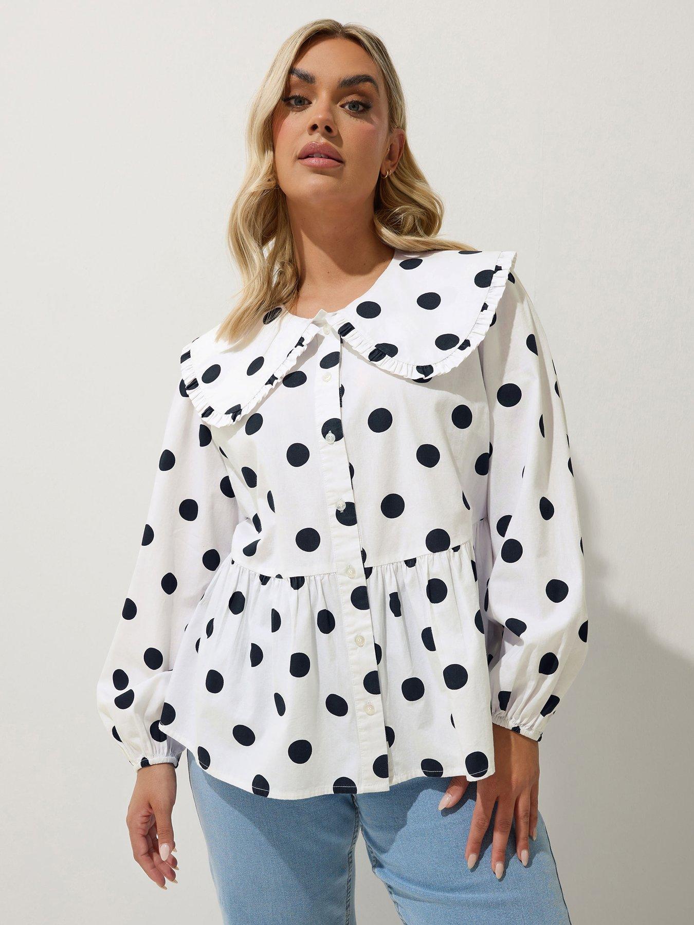 undefined Curve Polka Dot Collar Blouse - White