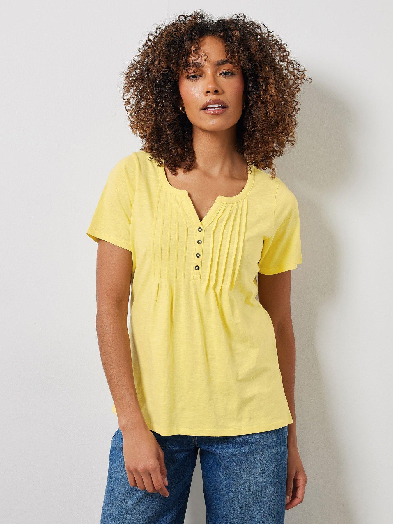 undefined Short Sleeve Cotton Henley Top - White