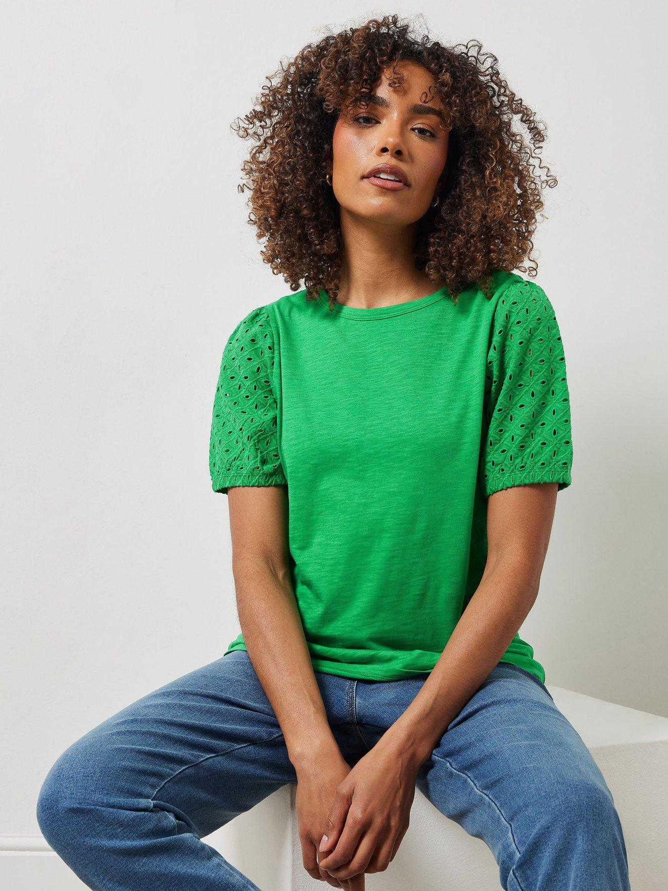 Image 4 of 4 of M&Co Broderie Puff Sleeve T-shirt