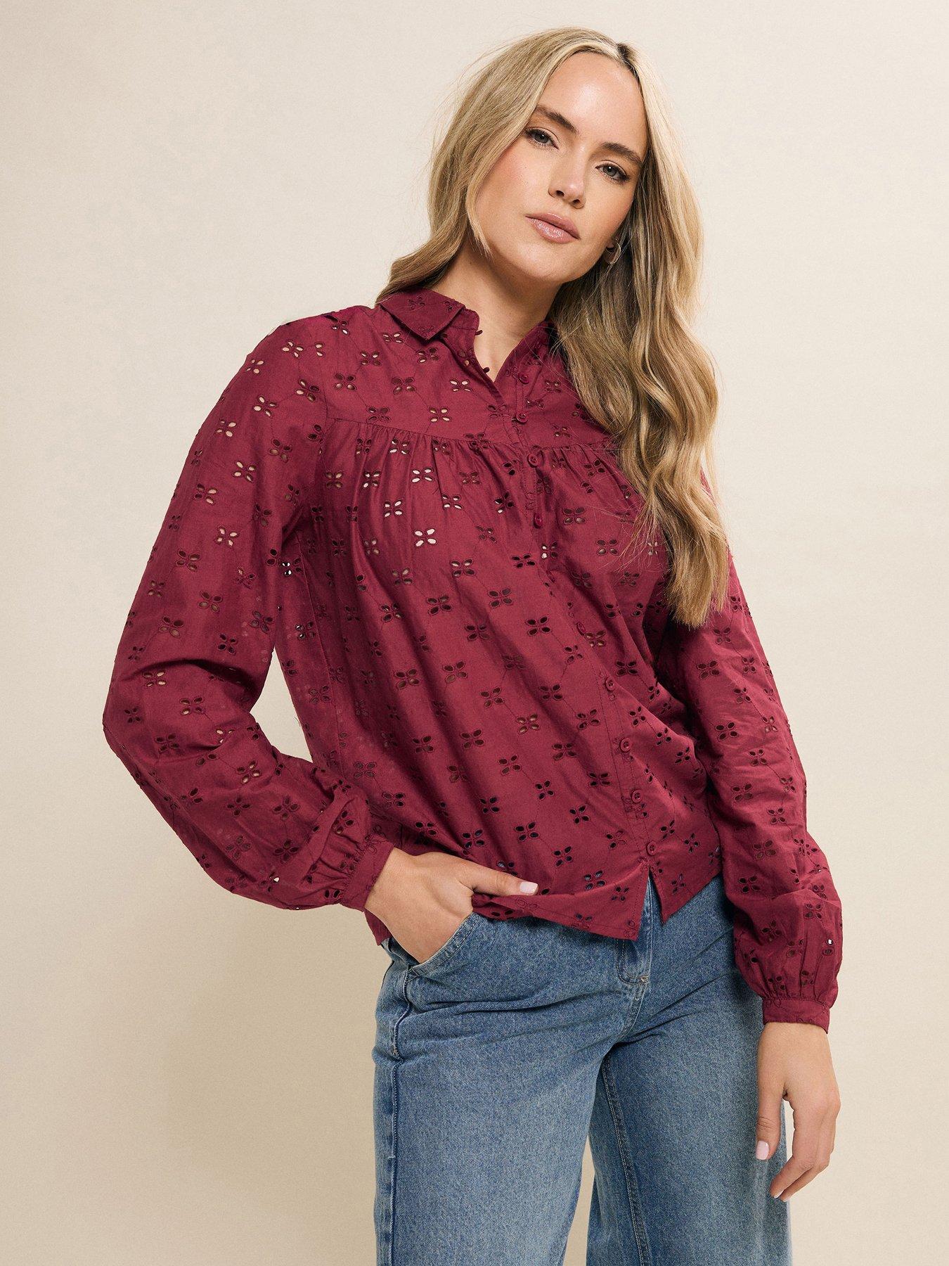 undefined Broidery Yoke Shirt - Red
