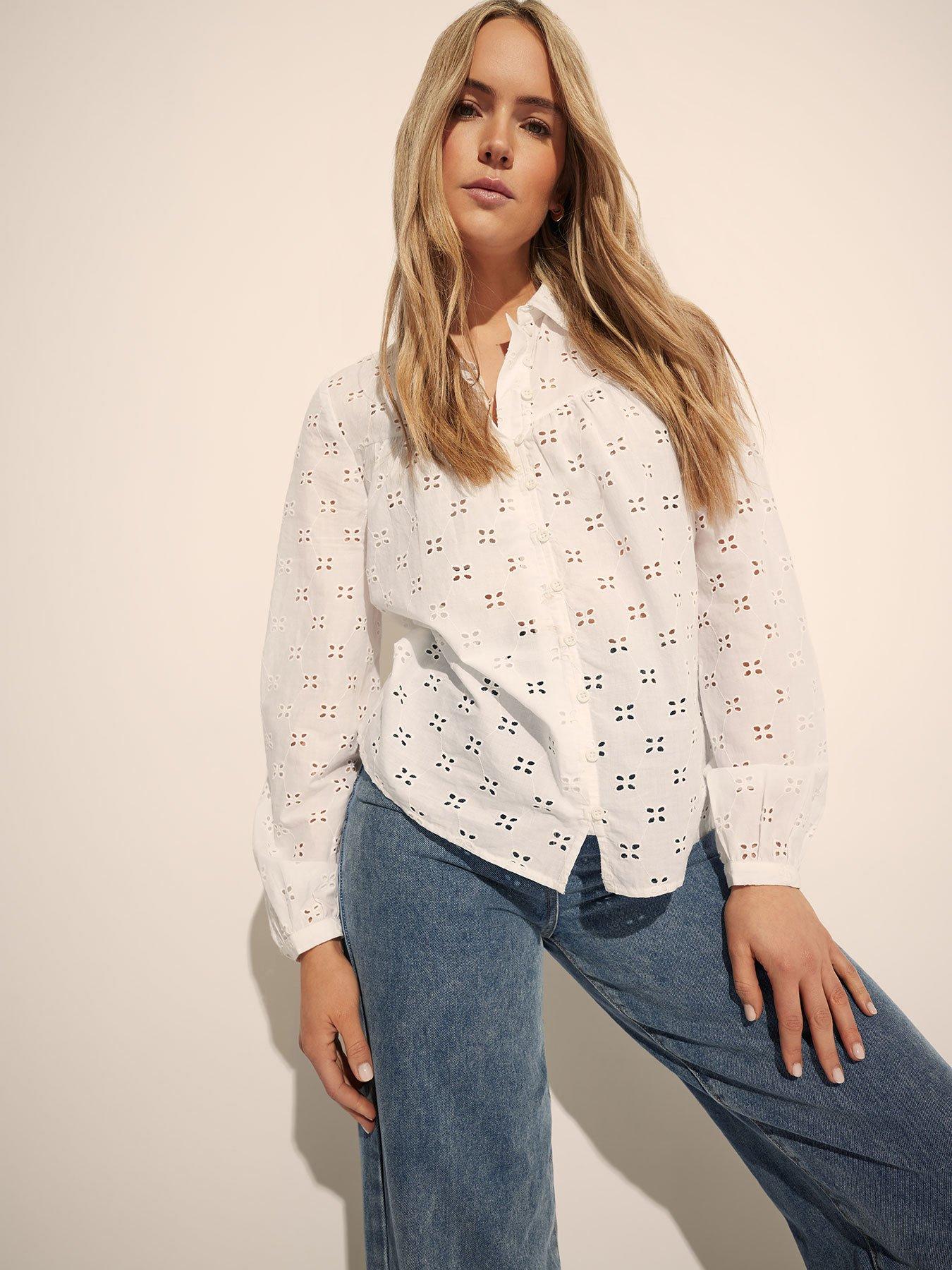 undefined Broderie Yoke Shirt - White
