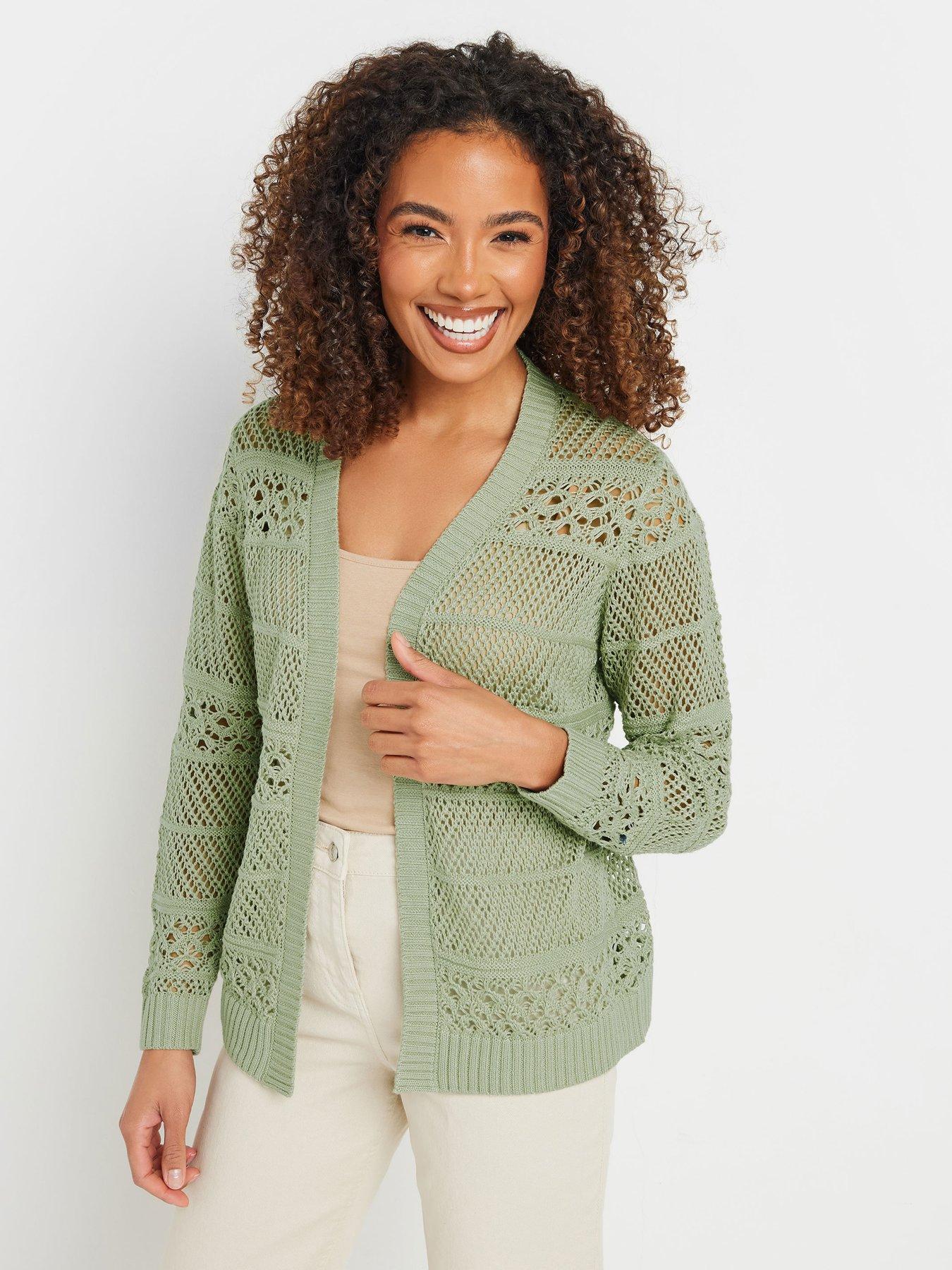 Image 1 of 4 of M&Co Edge To Edge Crochet Cardigan - Sage Green