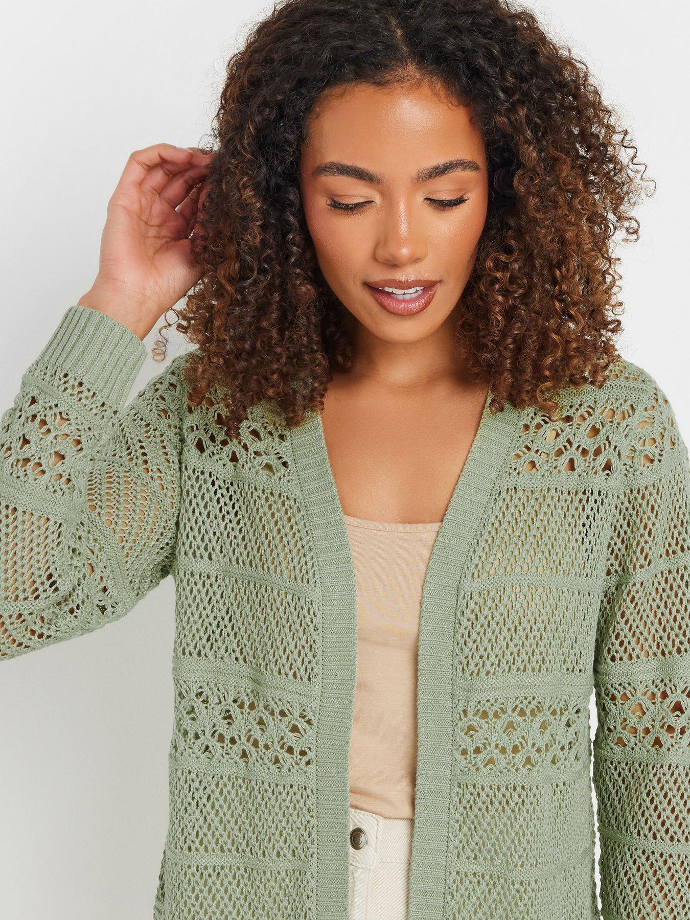 Image 4 of 4 of M&Co Edge To Edge Crochet Cardigan - Sage Green