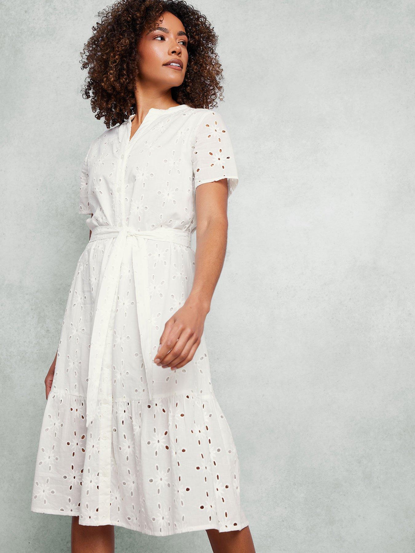 undefined Broderie Notch Neck Shirt Dress