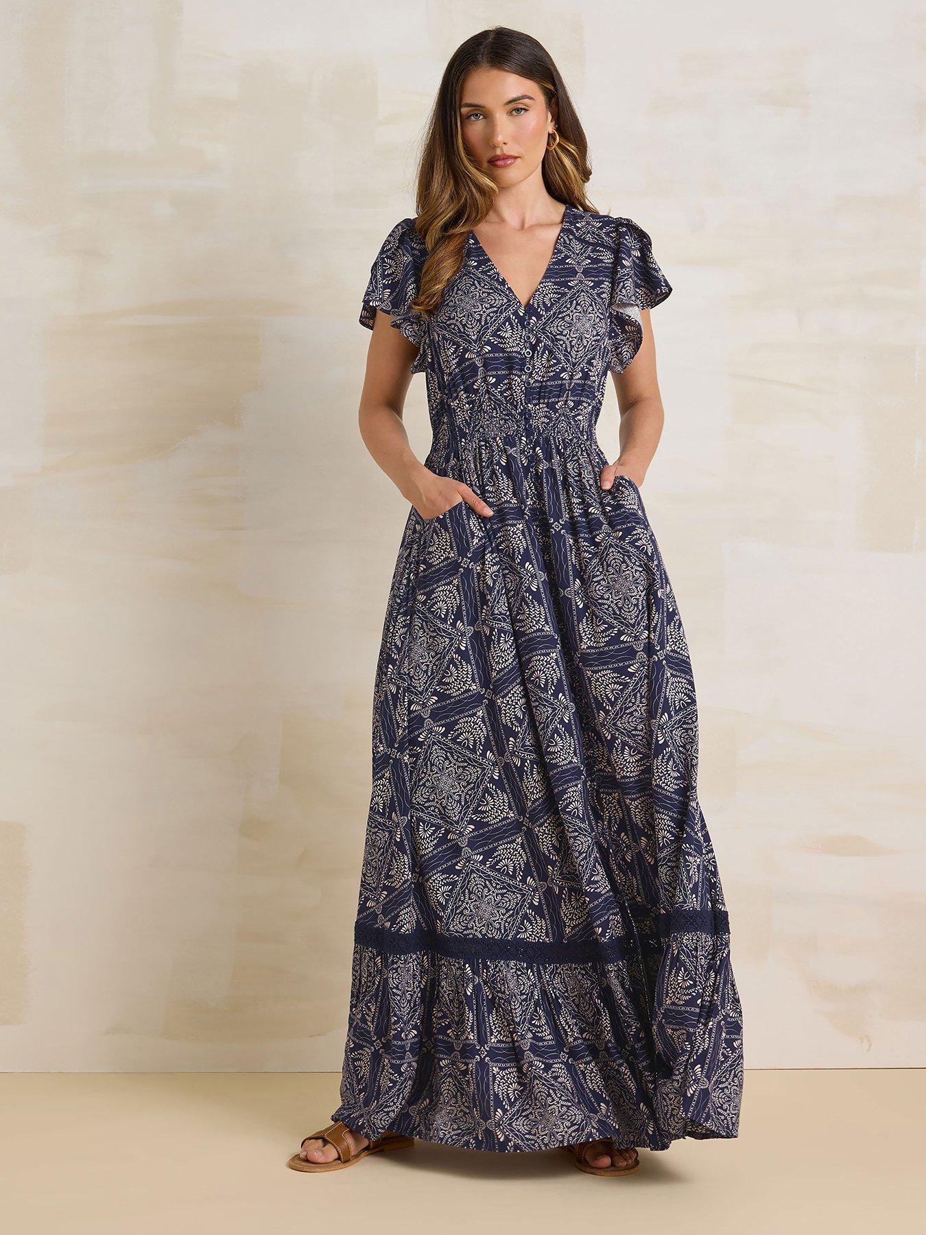 Image 1 of 4 of Long Tall Sally Tile Button Maxi Dress - Blue