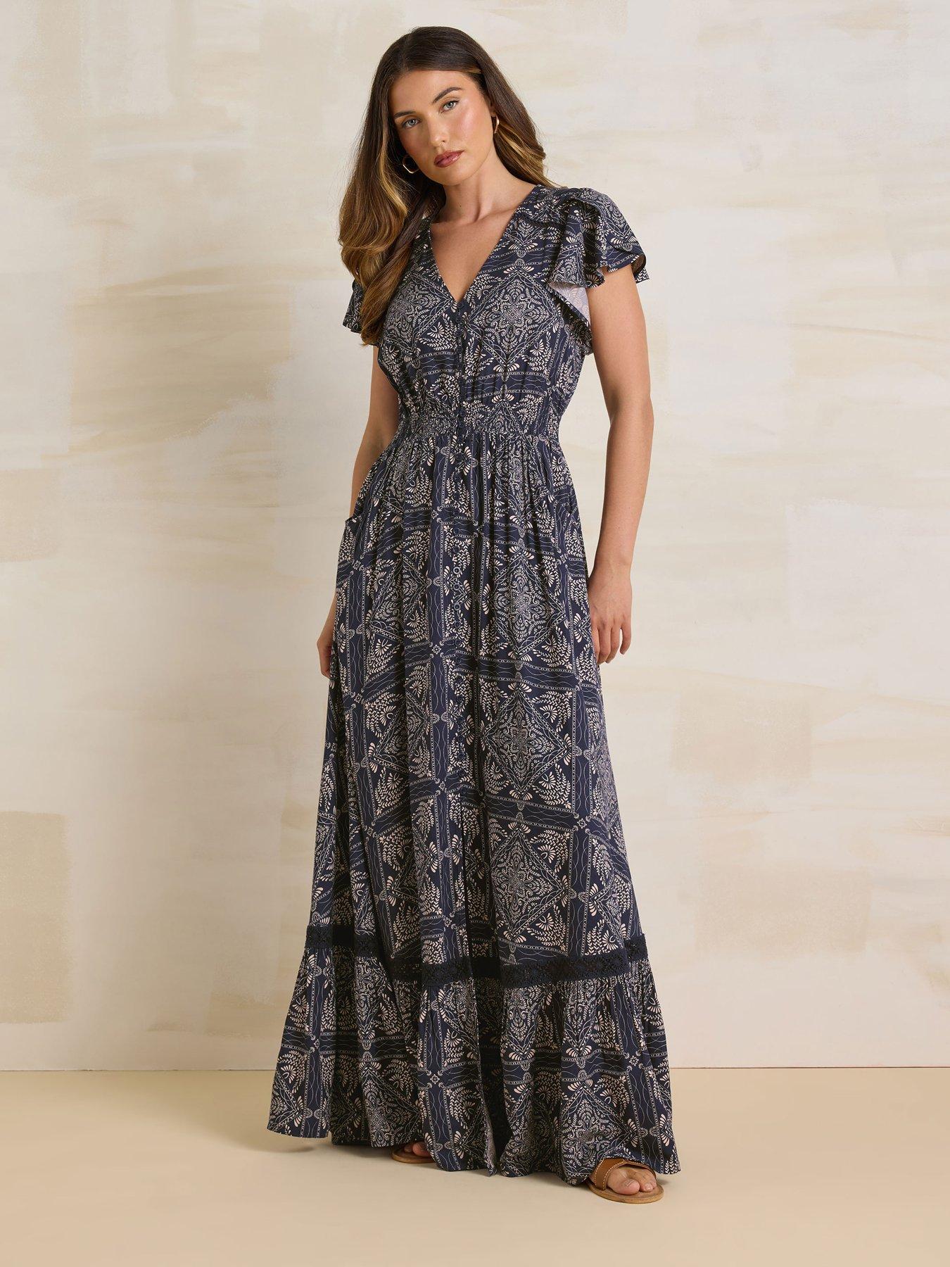 Image 3 of 4 of Long Tall Sally Tile Button Maxi Dress - Blue