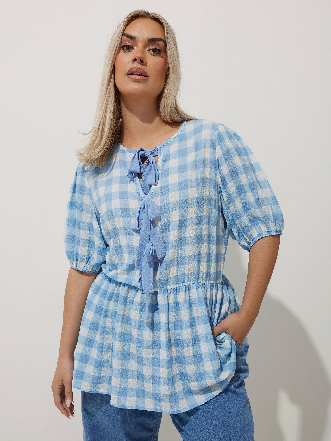 undefined Curve Gingham Bow Top - Red