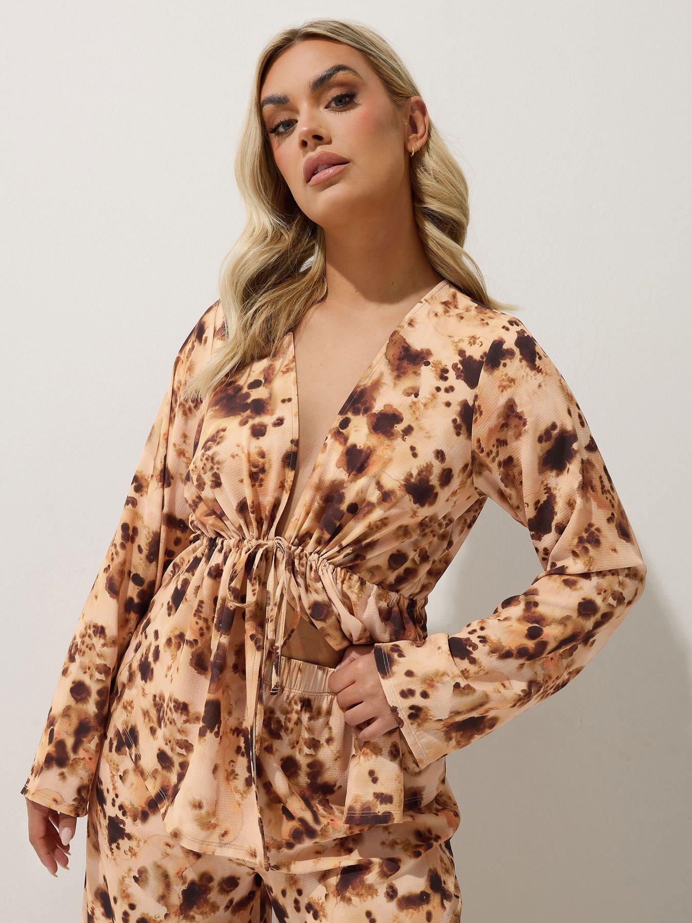 undefined Curve Woven Tie Front Top