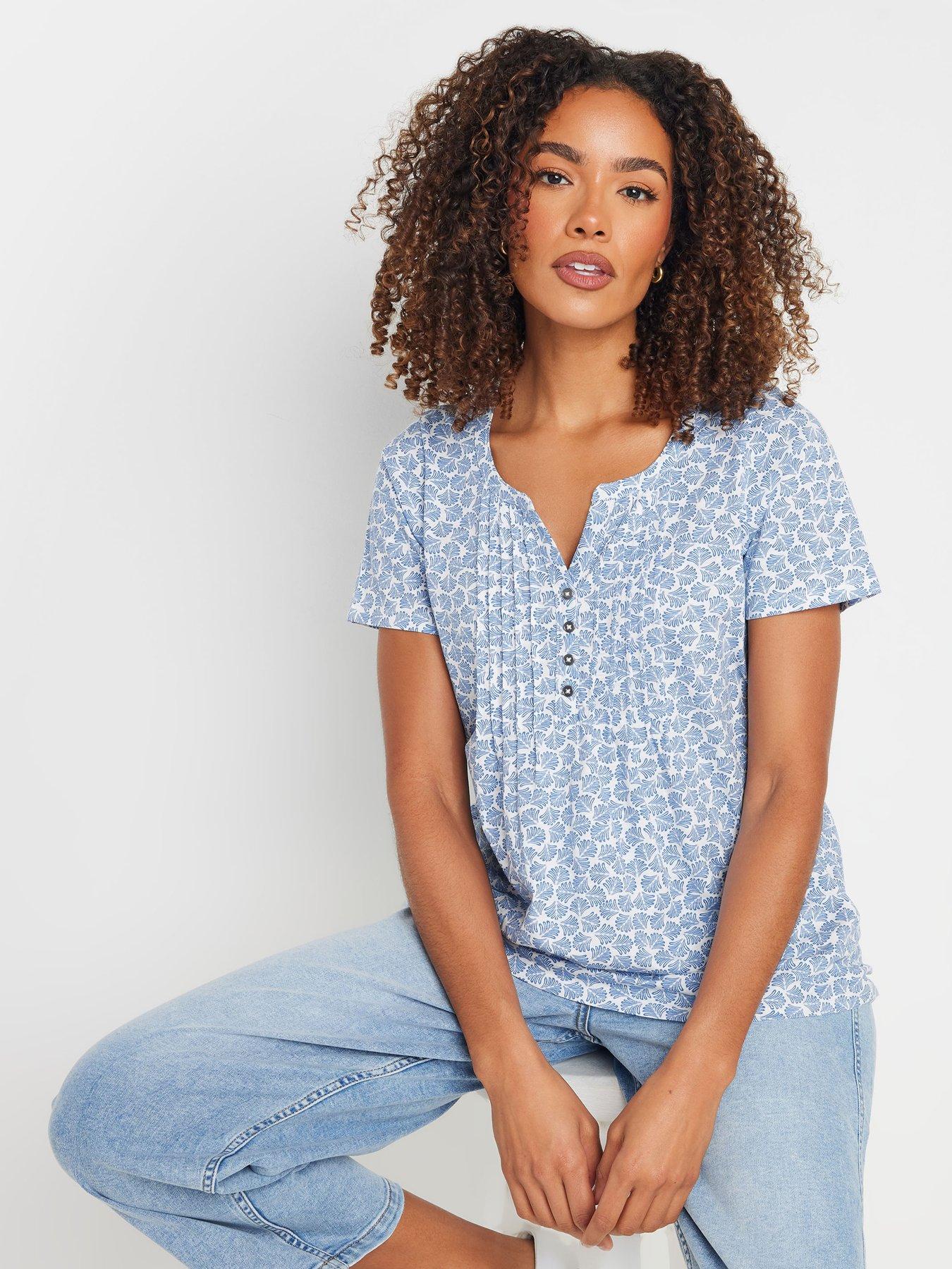 undefined Short Sleeve Cotton Henley Top