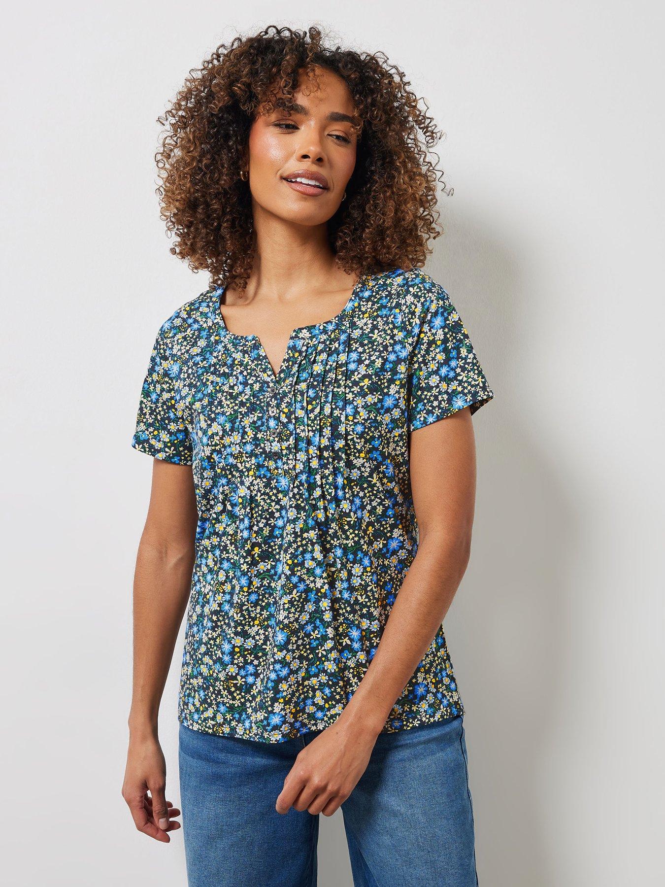 undefined Short Sleeve Cotton Henley Top - Yellow