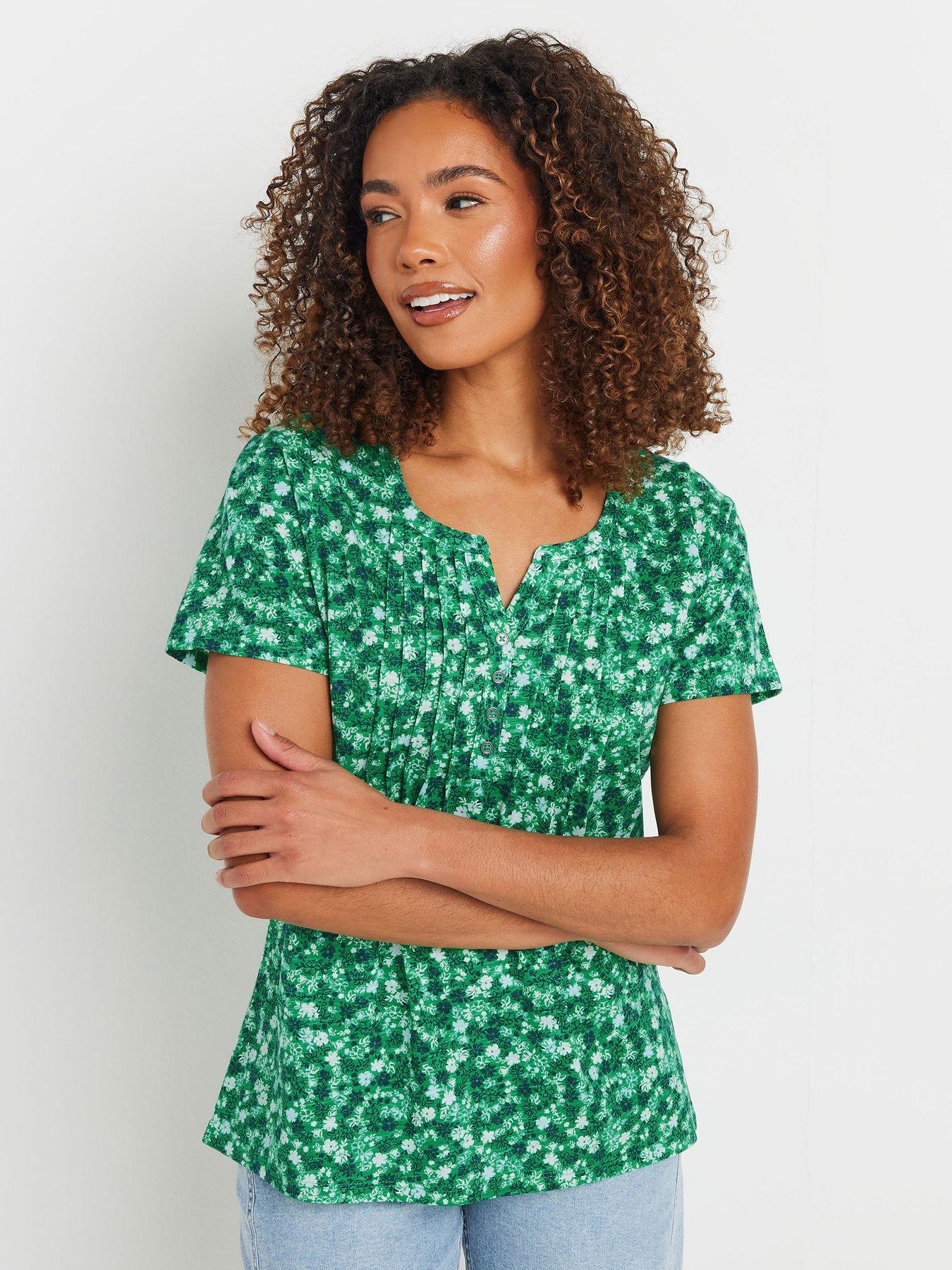 undefined Short Sleeve Cotton Henley Top - White