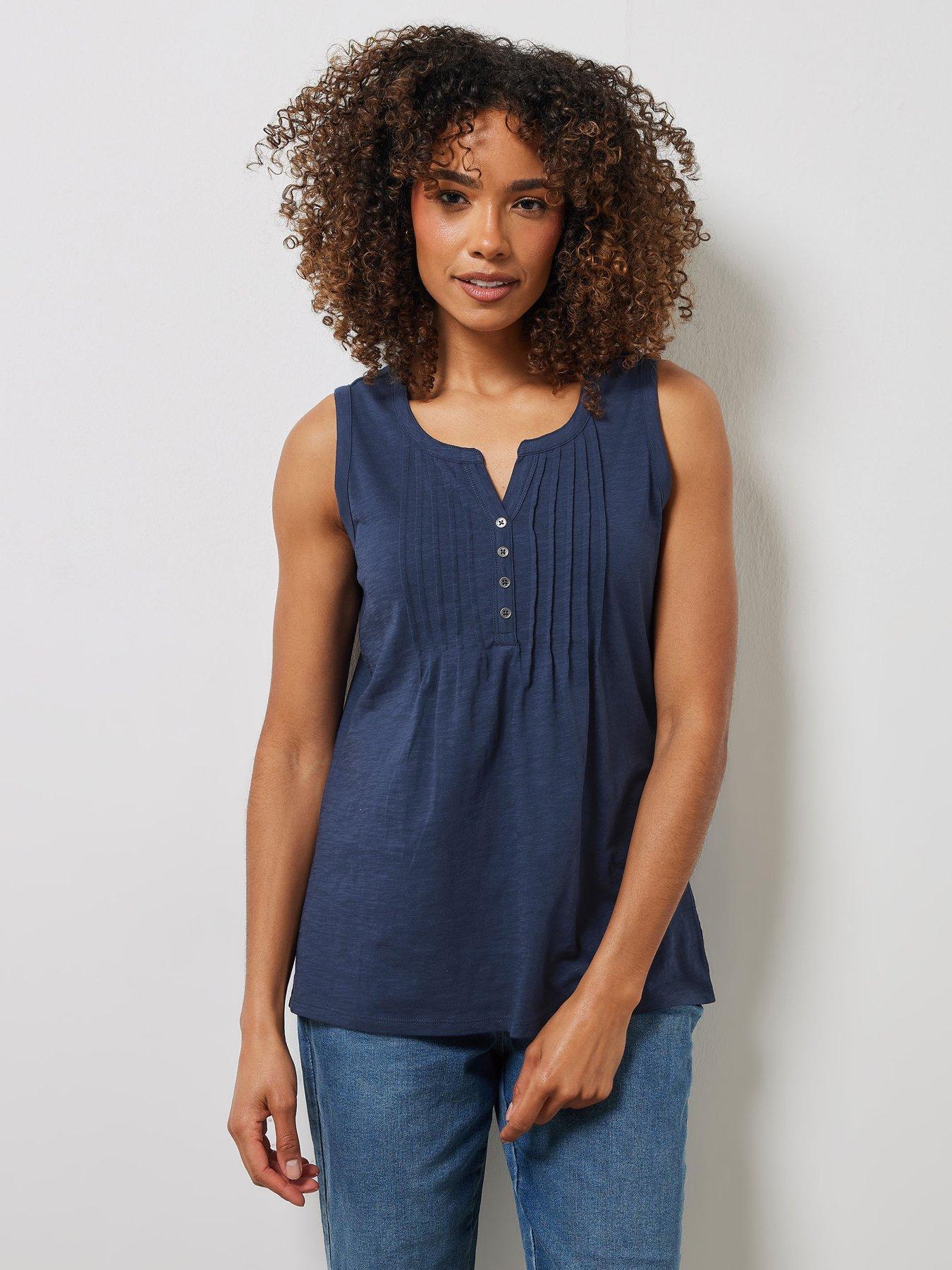 undefined Sleeveless Cotton Henley Top - Grey