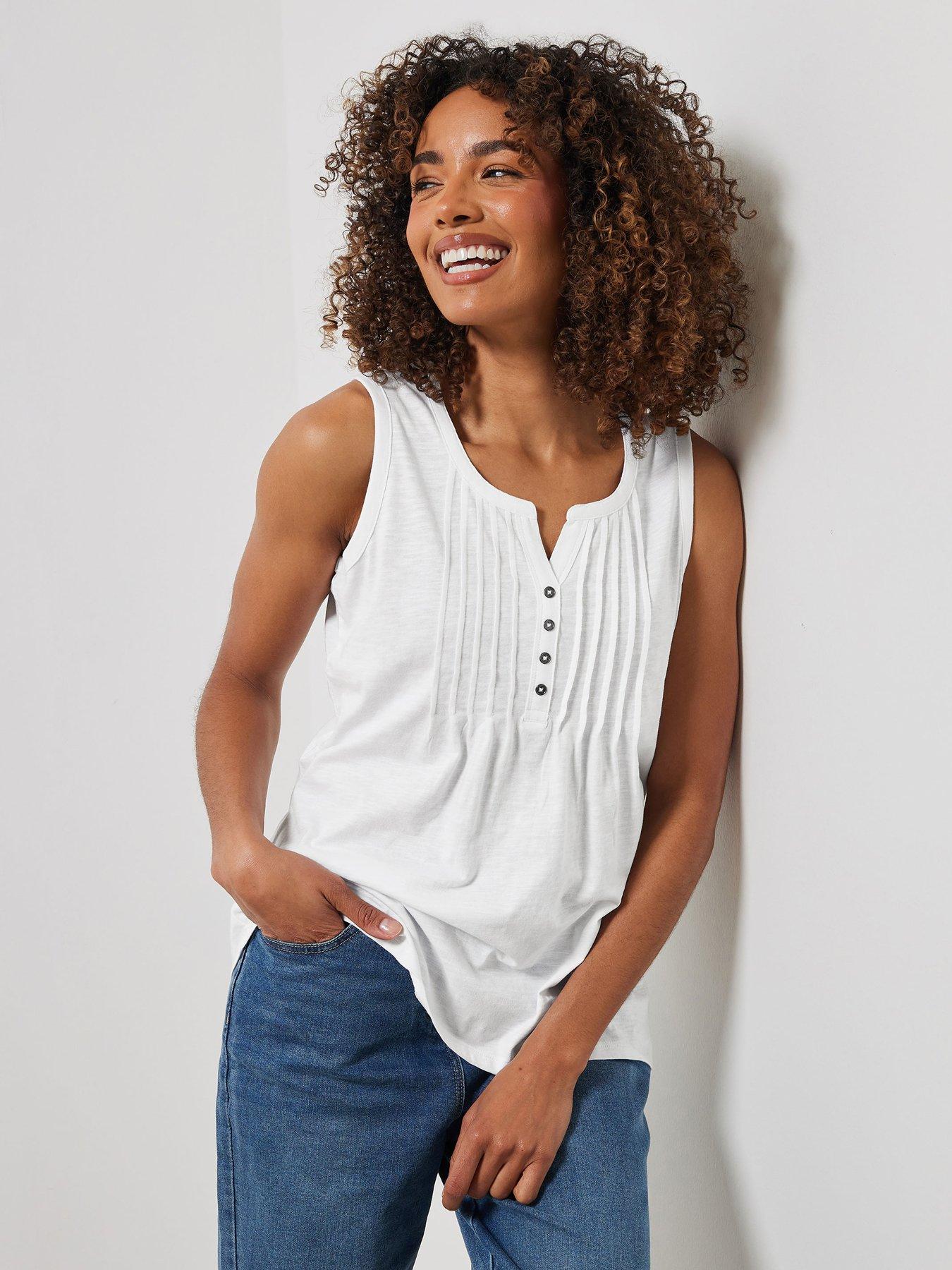 undefined Sleeveless Cotton Henley Top - Blue