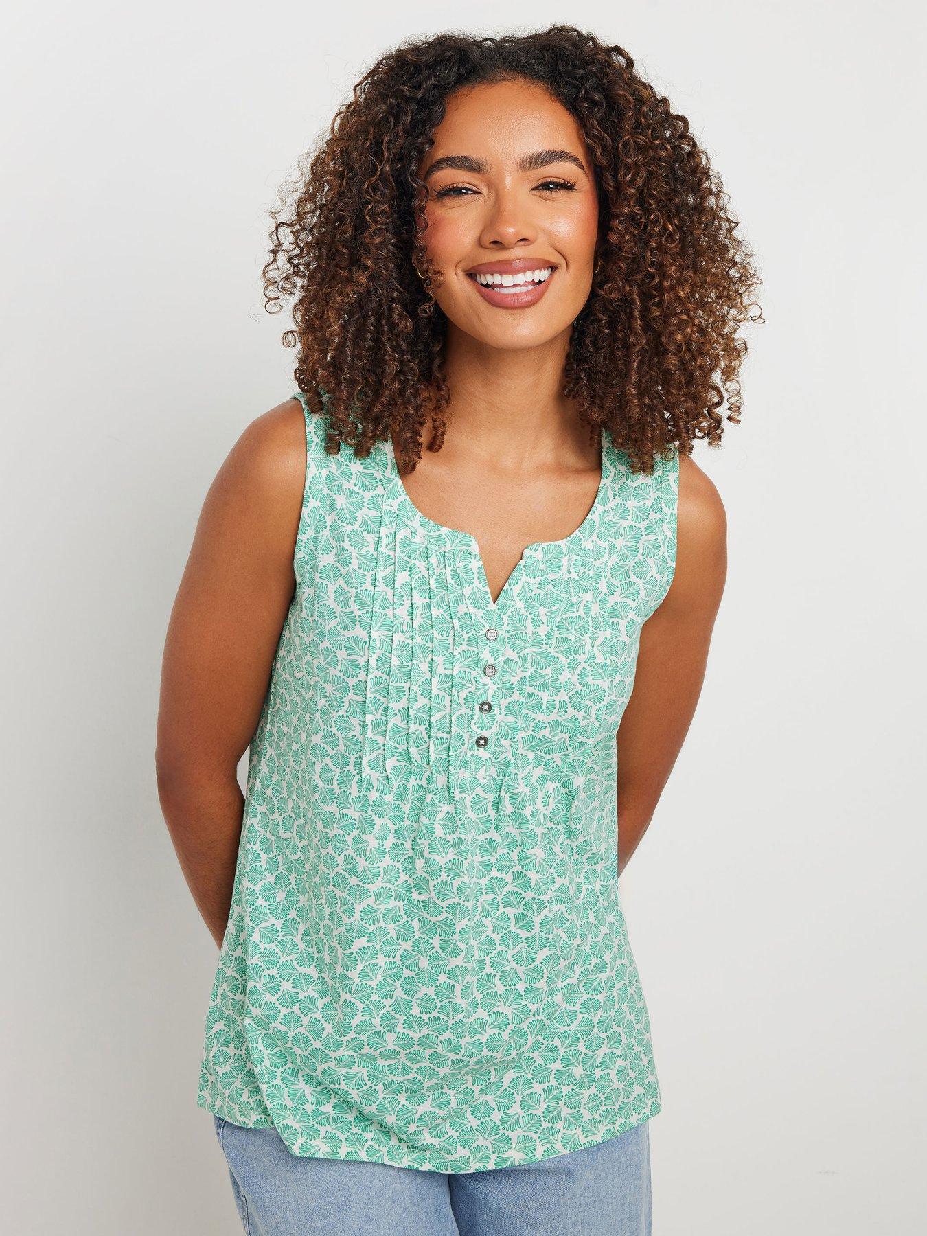 Image 1 of 4 of M&Co Sleeveless Cotton Henley Top - Green