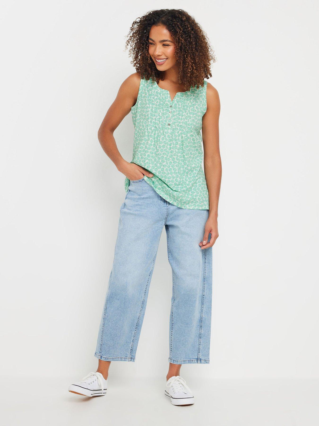 Image 3 of 4 of M&Co Sleeveless Cotton Henley Top - Green