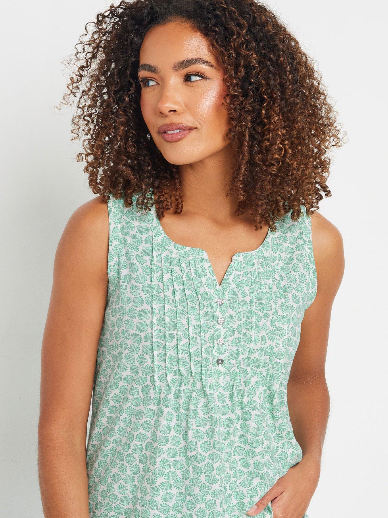 Image 4 of 4 of M&Co Sleeveless Cotton Henley Top - Green