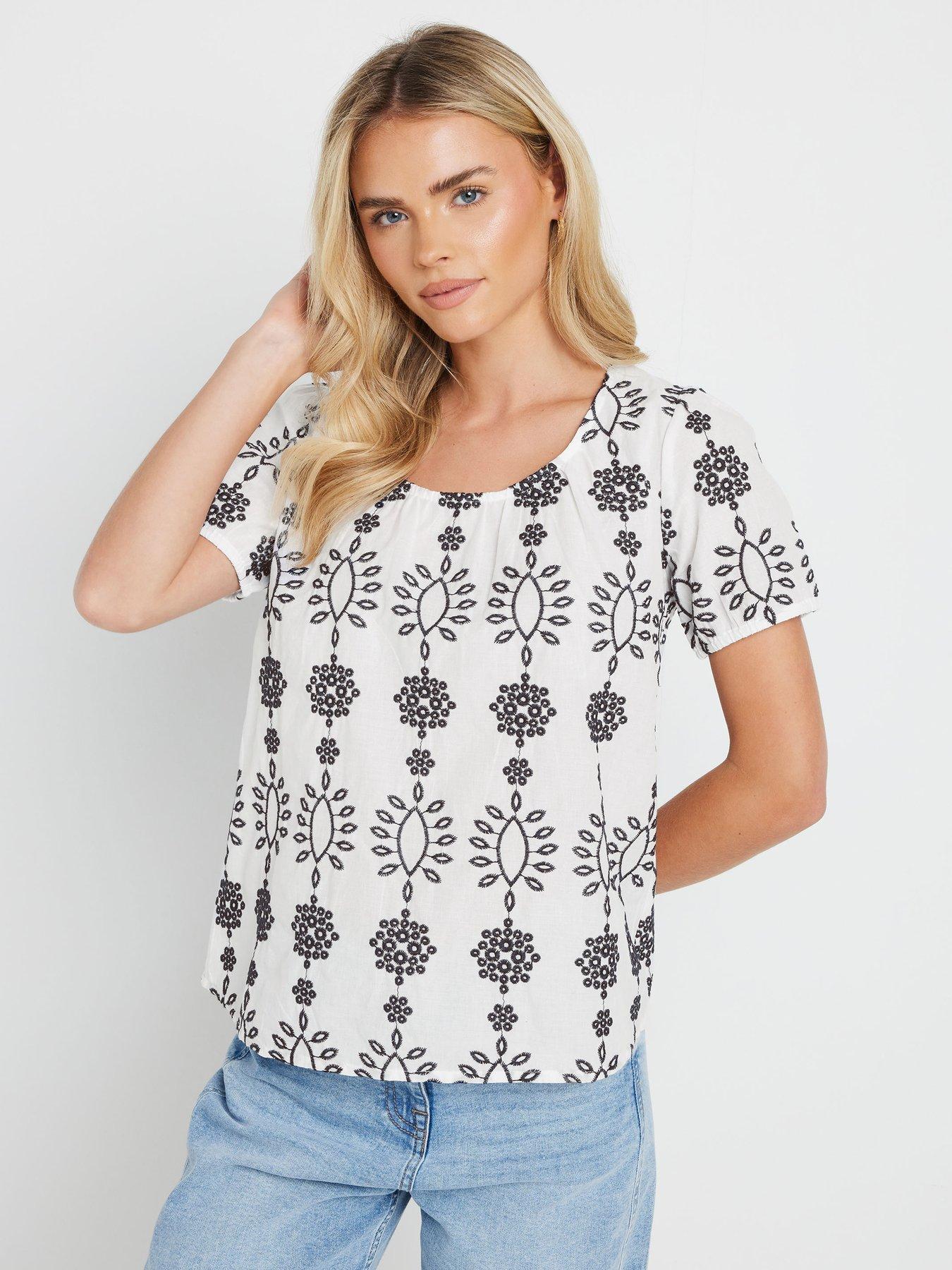 undefined Petite Broderie Short Sleeve Top
