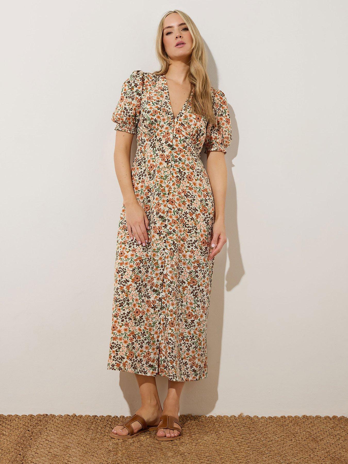 undefined Ditsy Tea Midi Dress - Natural